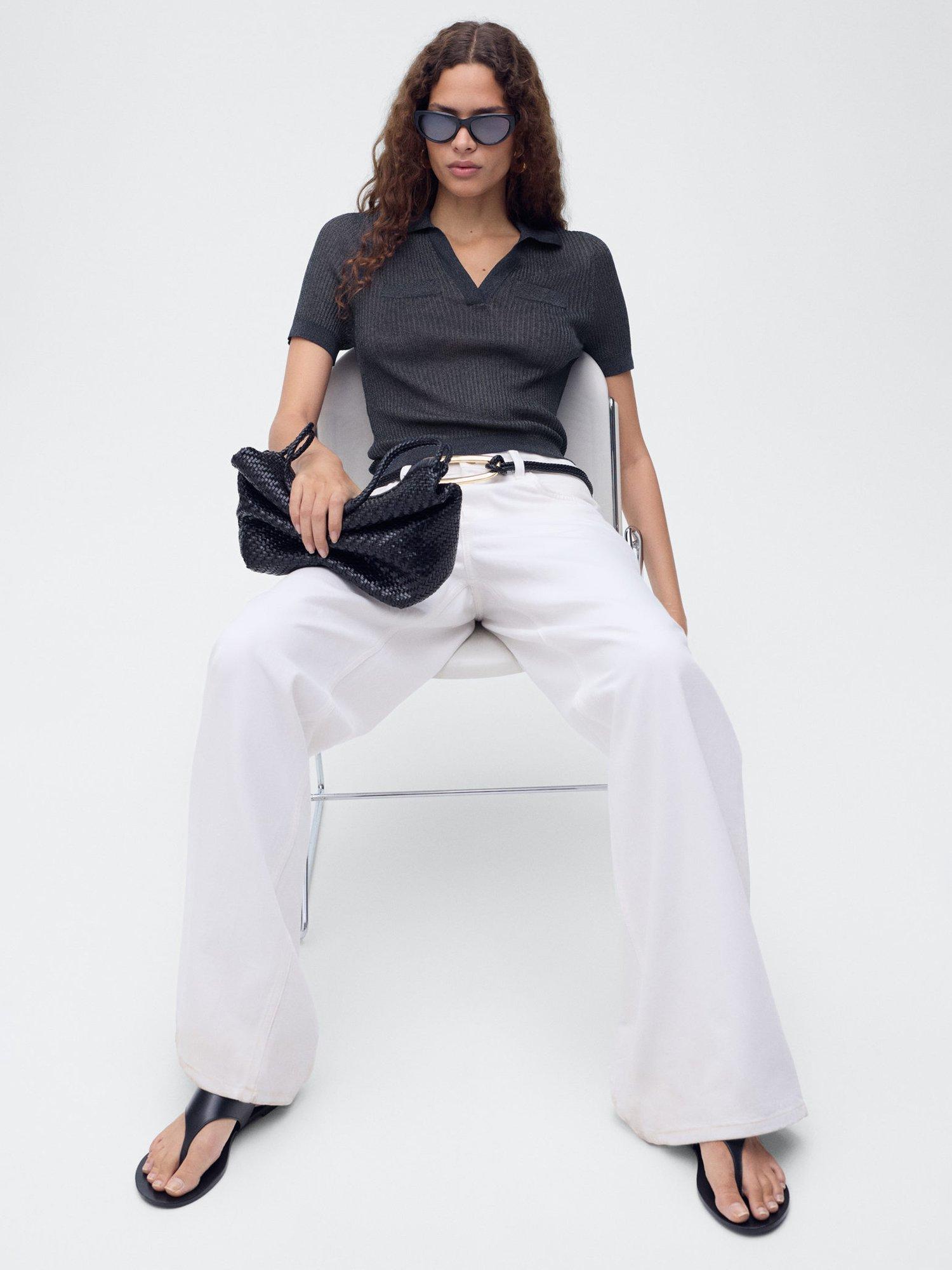 Product image 7 of 8, which shows Mango Gossip Collared Knit Top, Navy, L