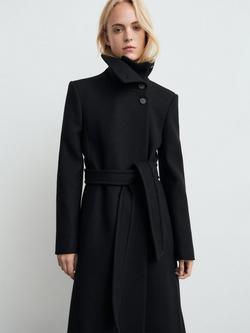Mango Sirenita Wool Blend Funnel Neck Overcoat - view 2, Black