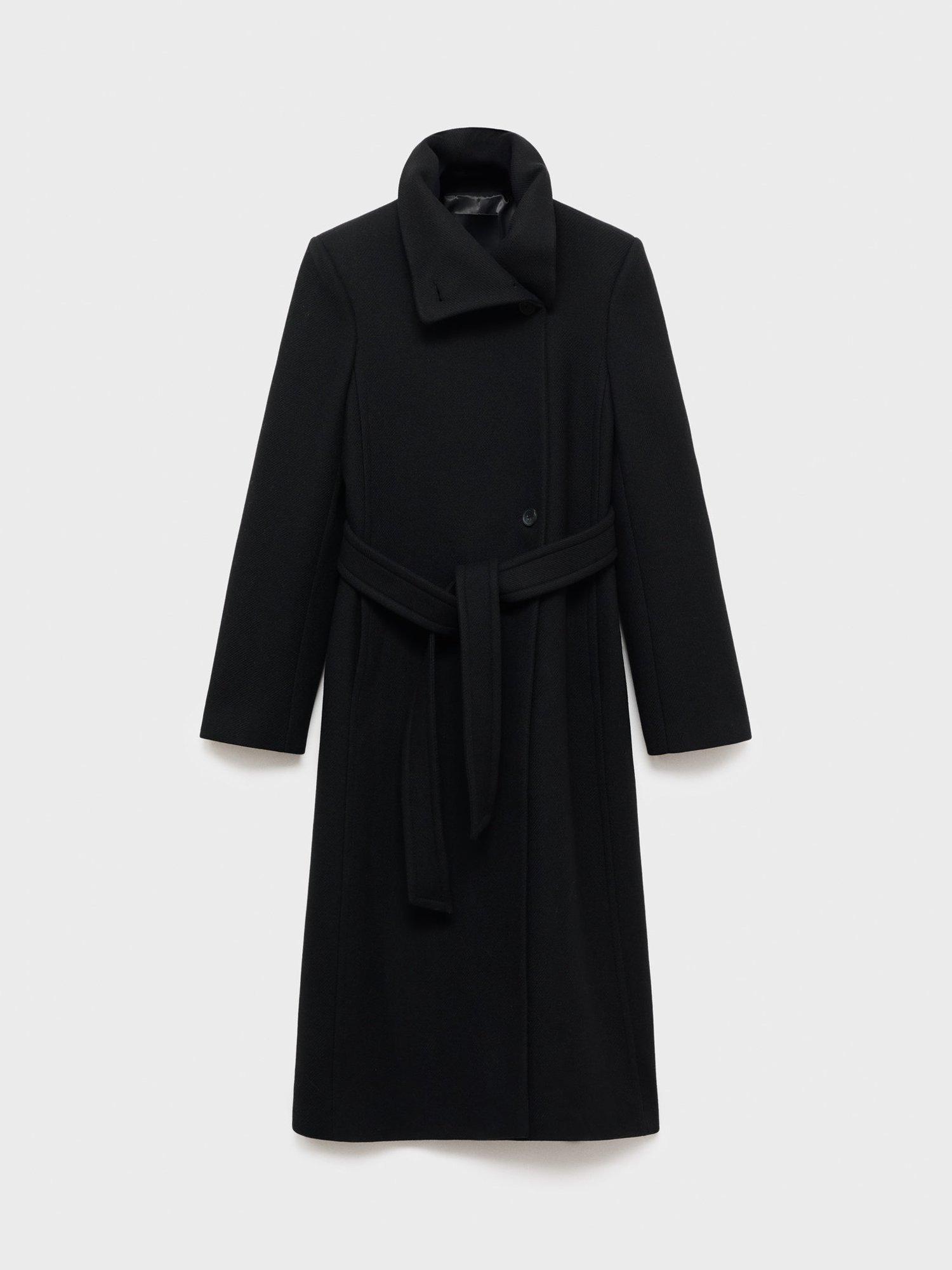 Product image 3 of 9, which shows Mango Sirenita Wool Blend Funnel Neck Overcoat, Black, XXXL