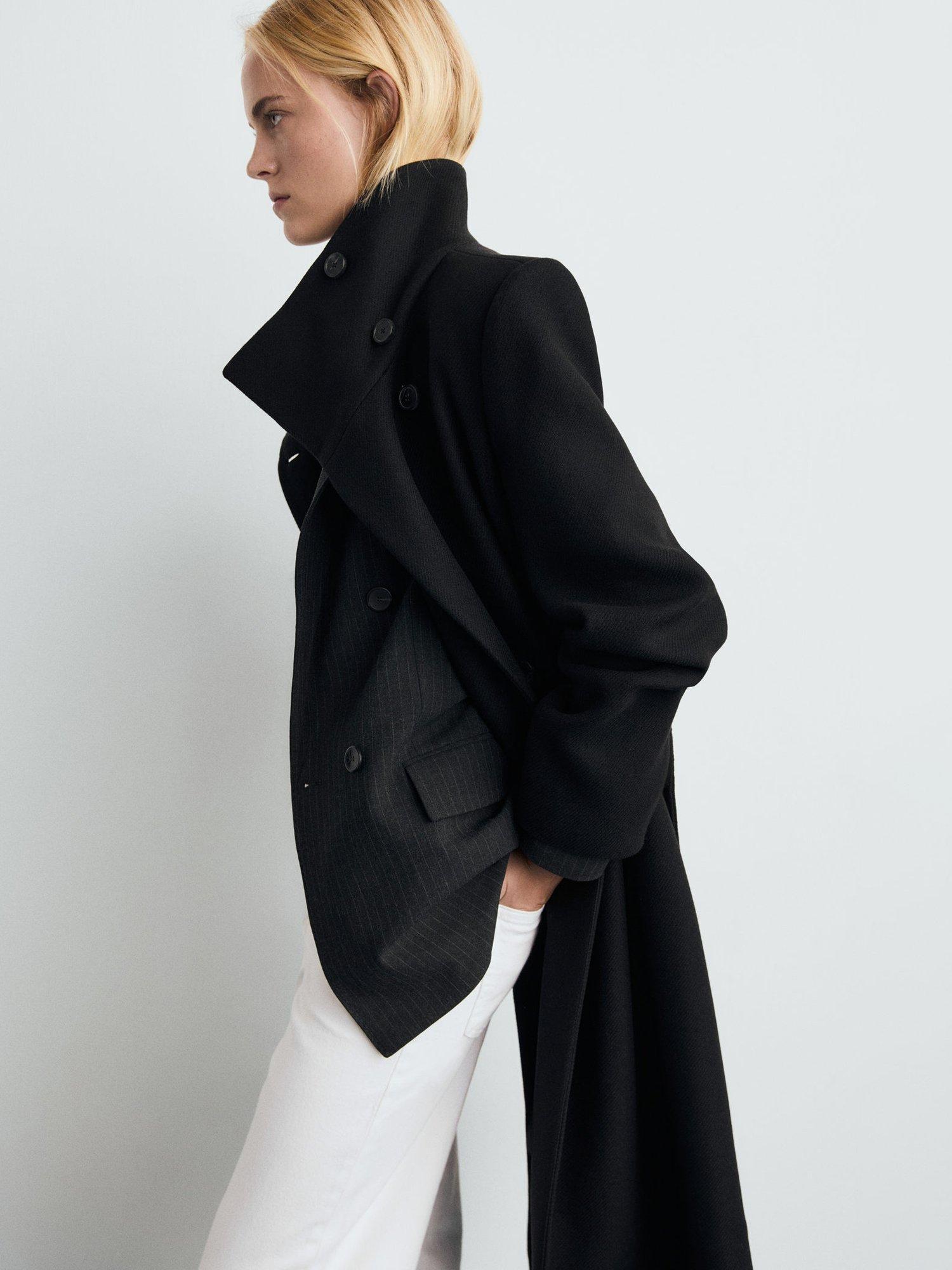 Product image 7 of 9, which shows Mango Sirenita Wool Blend Funnel Neck Overcoat, Black, XXXL