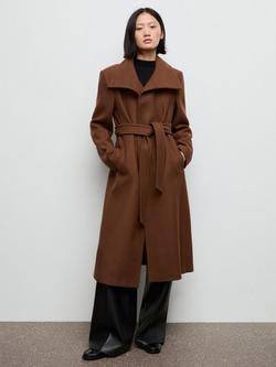 Mango Sirenita Wool Blend Funnel Neck Overcoat, Medium Brown