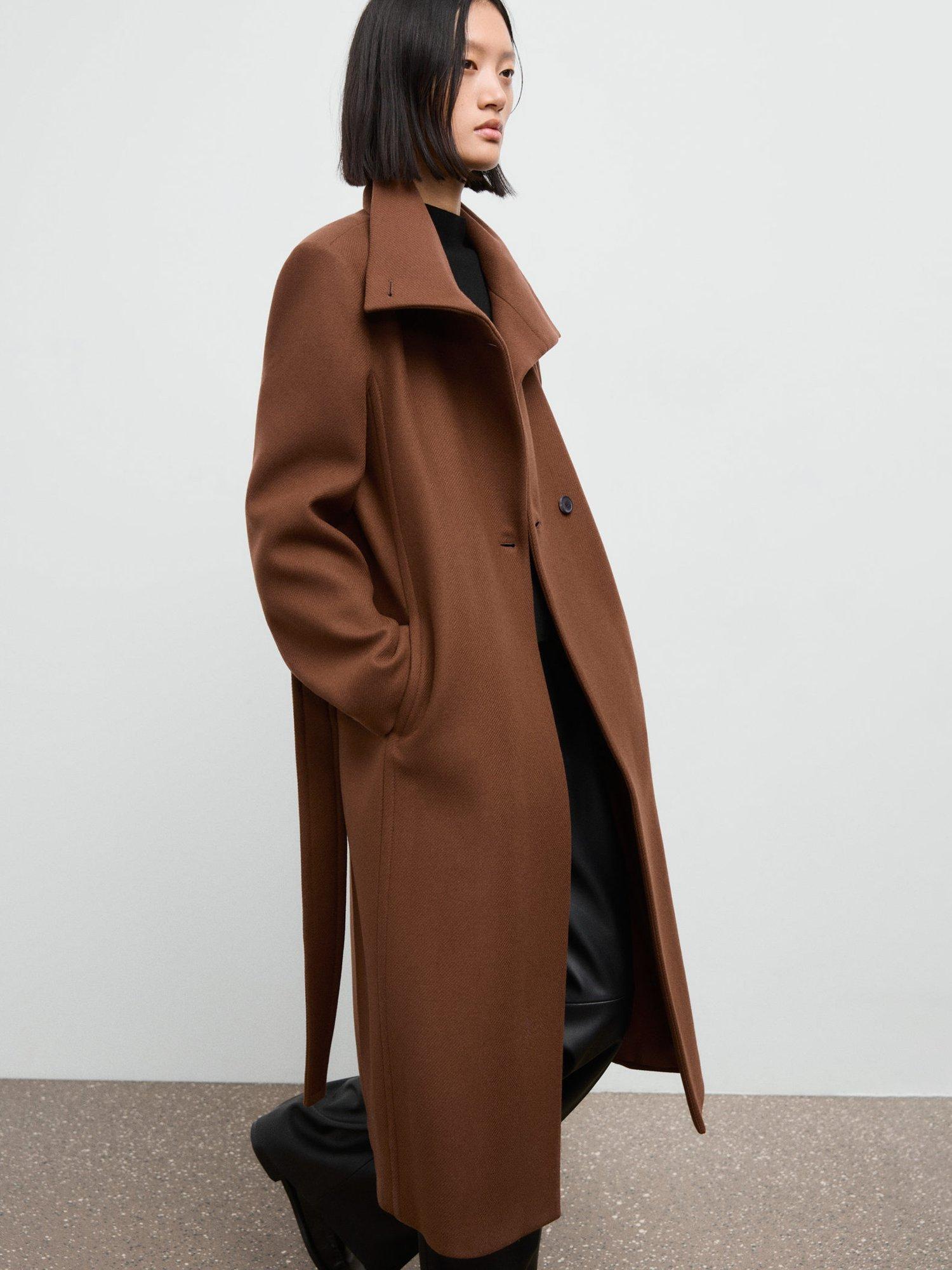 Product image 2 of 9, which shows Mango Sirenita Wool Blend Funnel Neck Overcoat, Medium Brown, XXXL