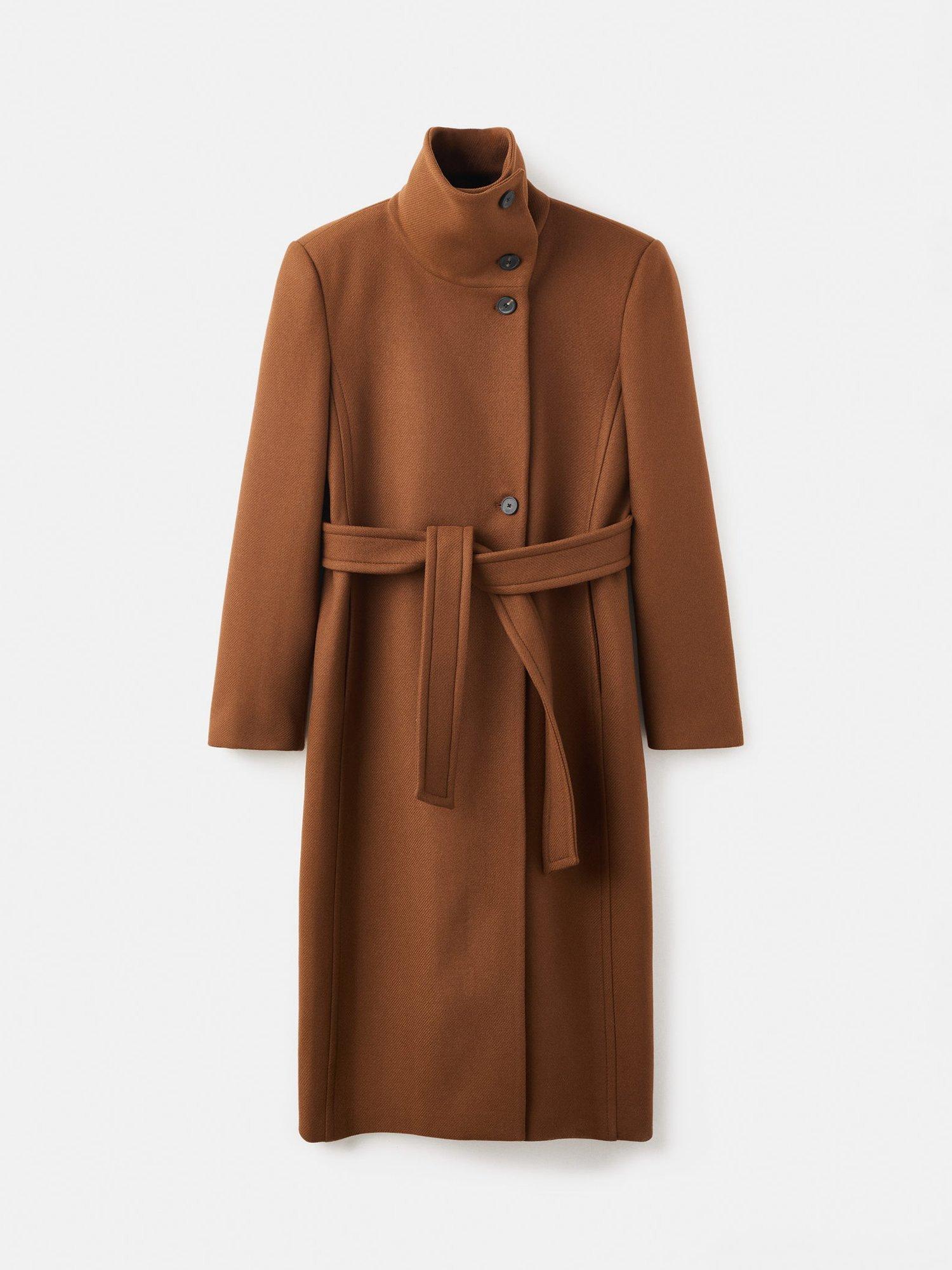 Product image 3 of 9, which shows Mango Sirenita Wool Blend Funnel Neck Overcoat, Medium Brown, XXXL
