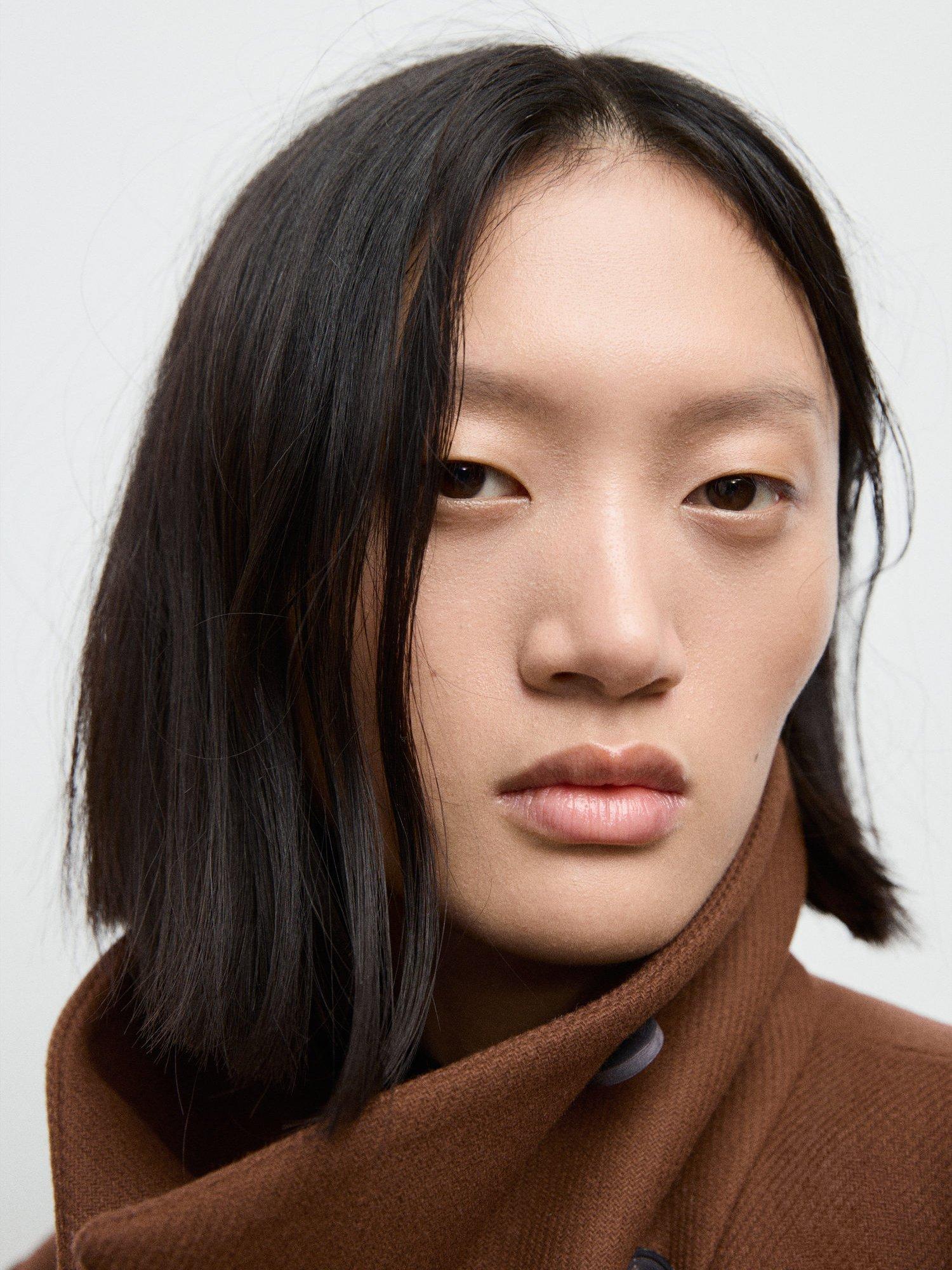 Product image 6 of 9, which shows Mango Sirenita Wool Blend Funnel Neck Overcoat, Medium Brown, XXXL