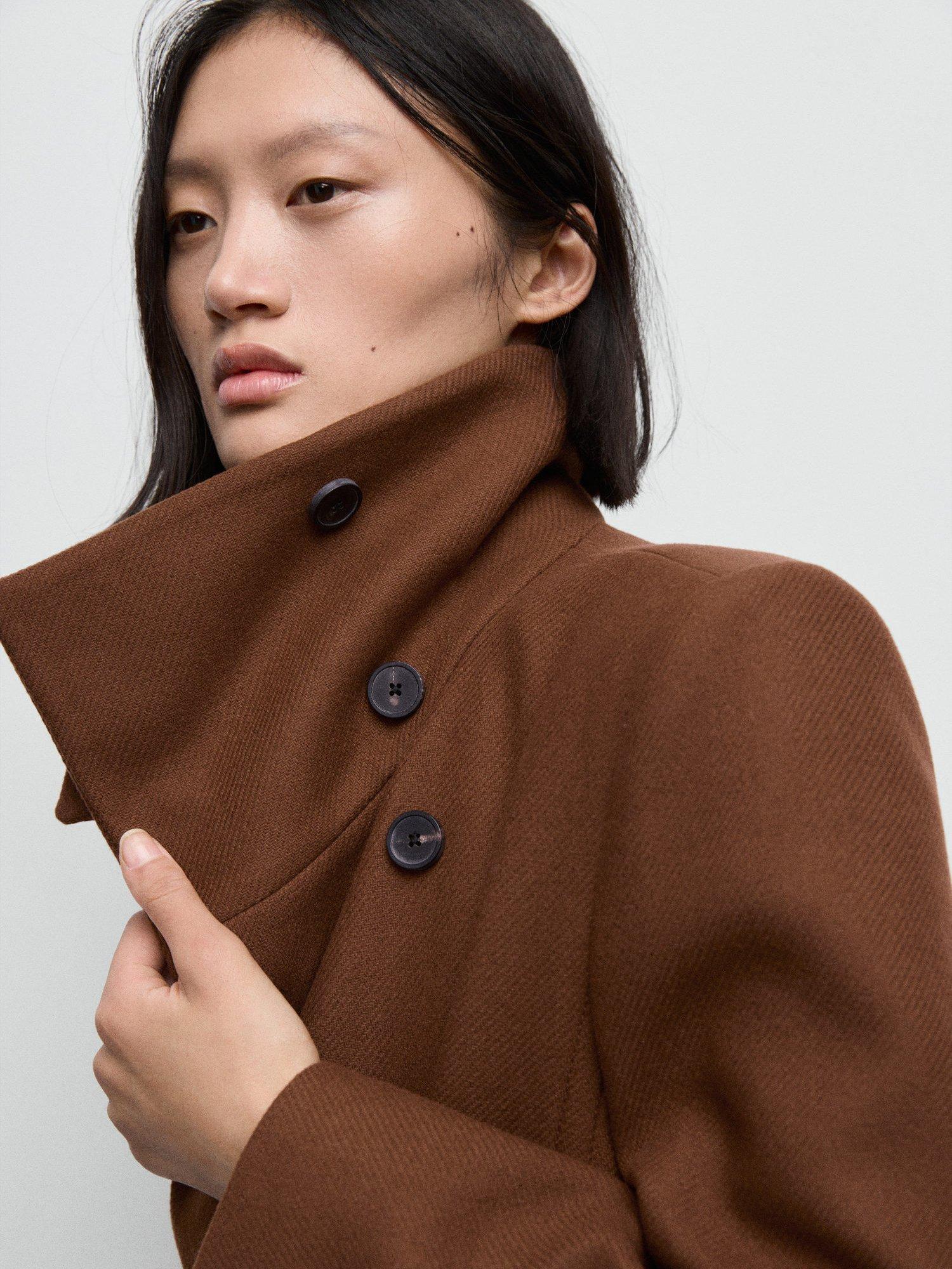 Product image 7 of 9, which shows Mango Sirenita Wool Blend Funnel Neck Overcoat, Medium Brown, XXXL
