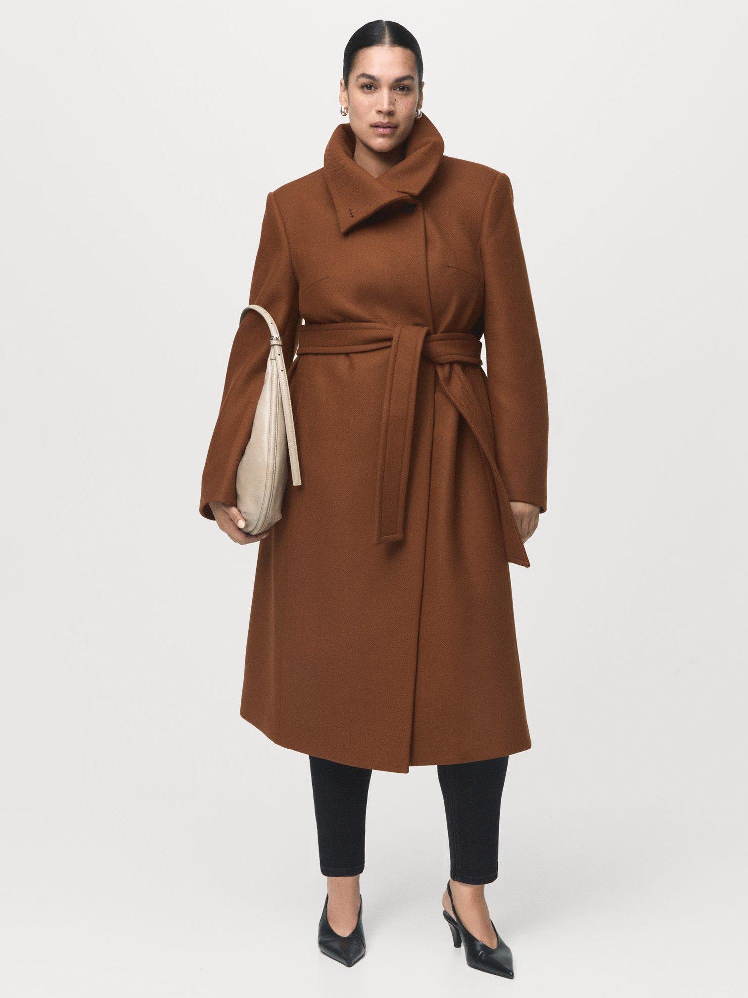 Product image 8 of 9, which shows Mango Sirenita Wool Blend Funnel Neck Overcoat, Medium Brown, XXXL