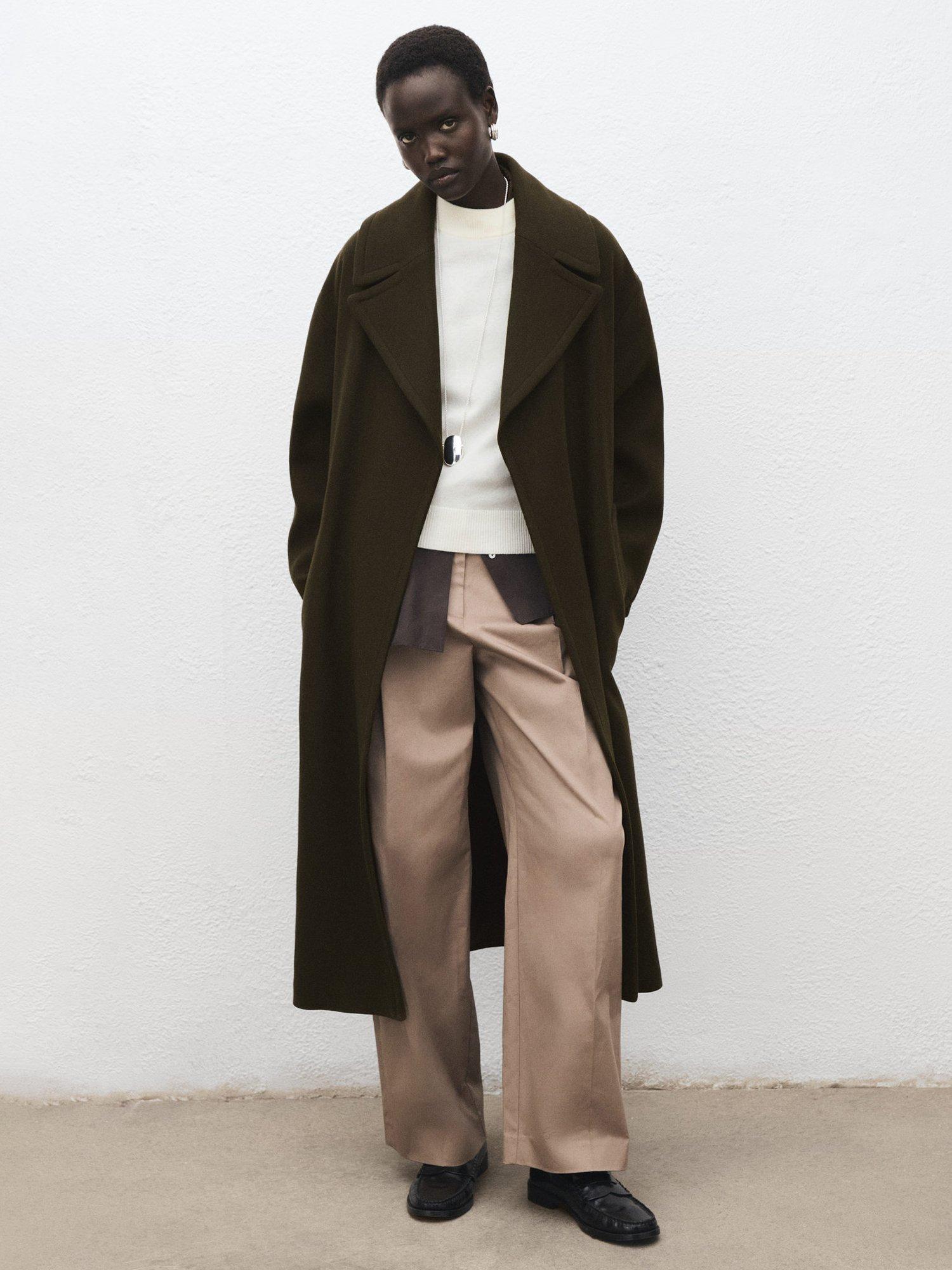 Product image 1 of 8, which shows Mango Traviata Wool Rich Coat, Khaki, XXS