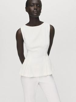Mango Naia Pleated Peplum Top, White, White
