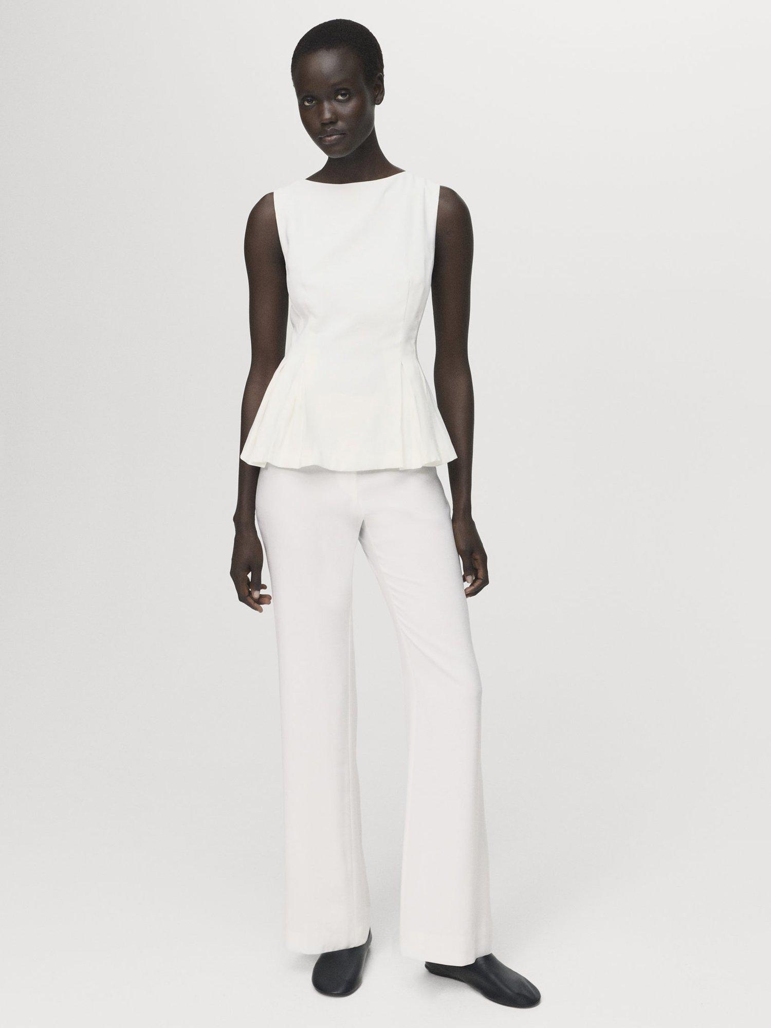 Product image 2 of 8, which shows Mango Naia Pleated Peplum Top, White, L