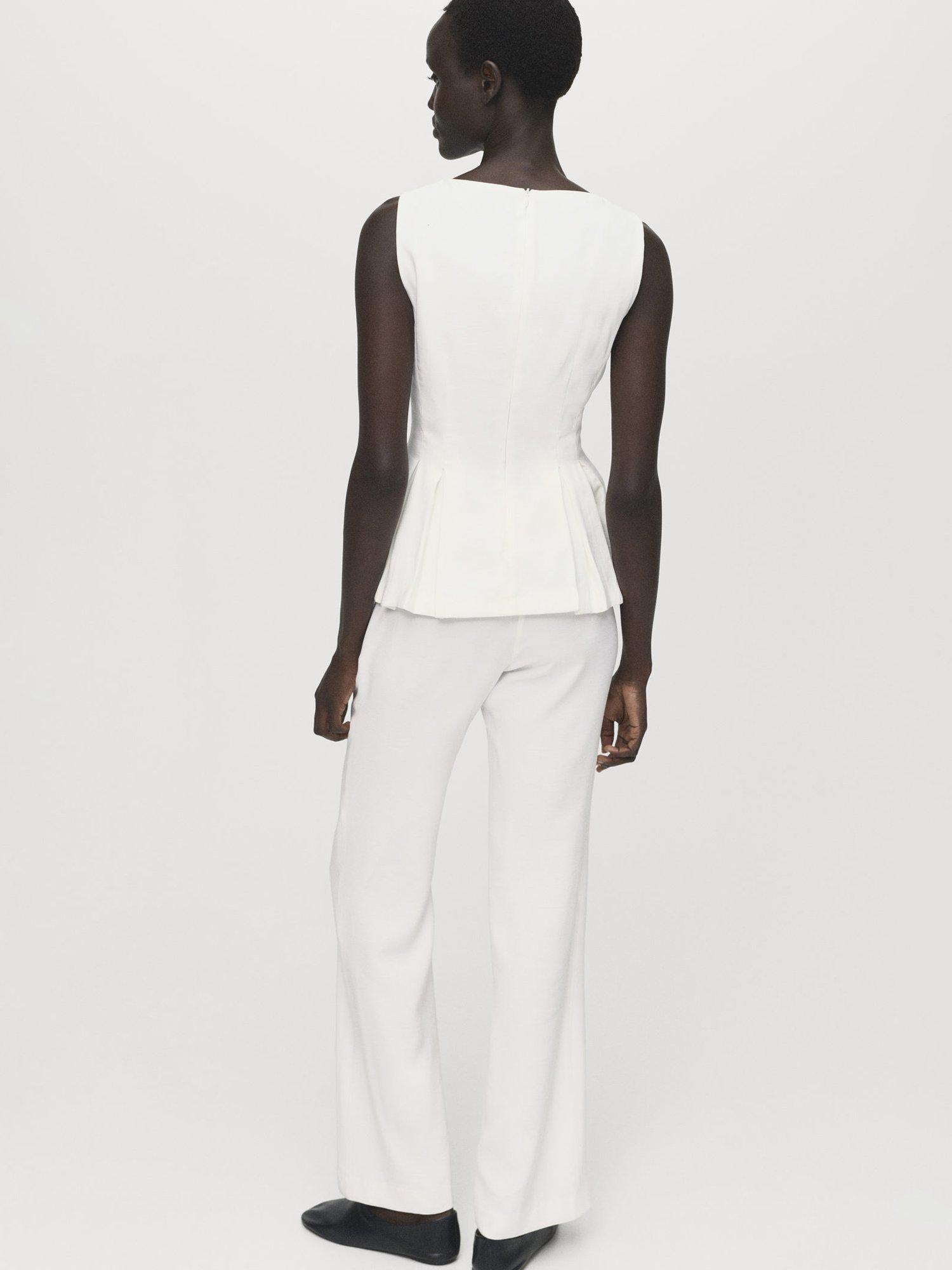 Product image 4 of 8, which shows Mango Naia Pleated Peplum Top, White, L