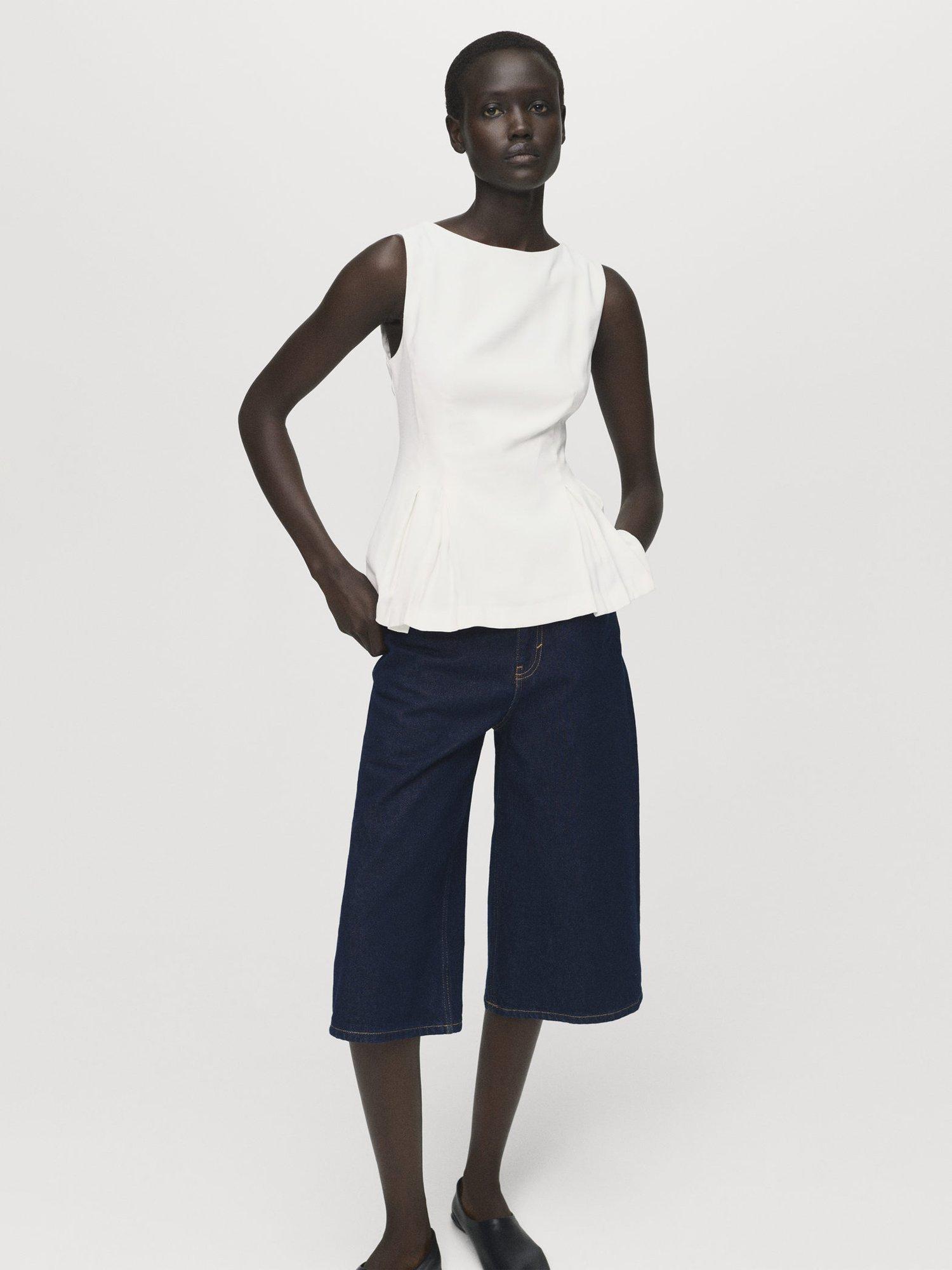 Product image 7 of 8, which shows Mango Naia Pleated Peplum Top, White, L