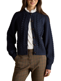 Joules Crew Neck Cable Knit Cardigan, Navy, Navy
