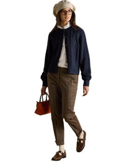 Joules Crew Neck Cable Knit Cardigan, Navy - view 2, Navy