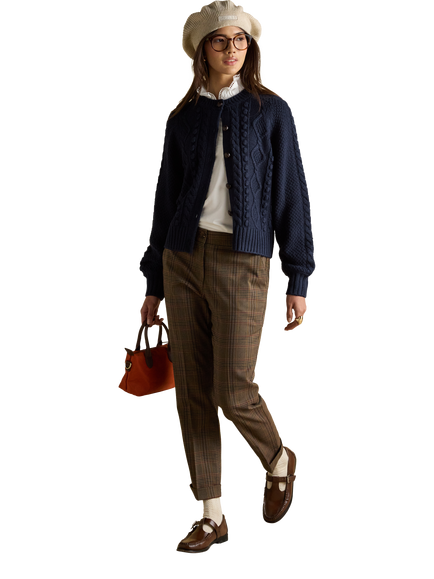 Joules Crew Neck Cable Knit Cardigan, Navy - view 2, Navy