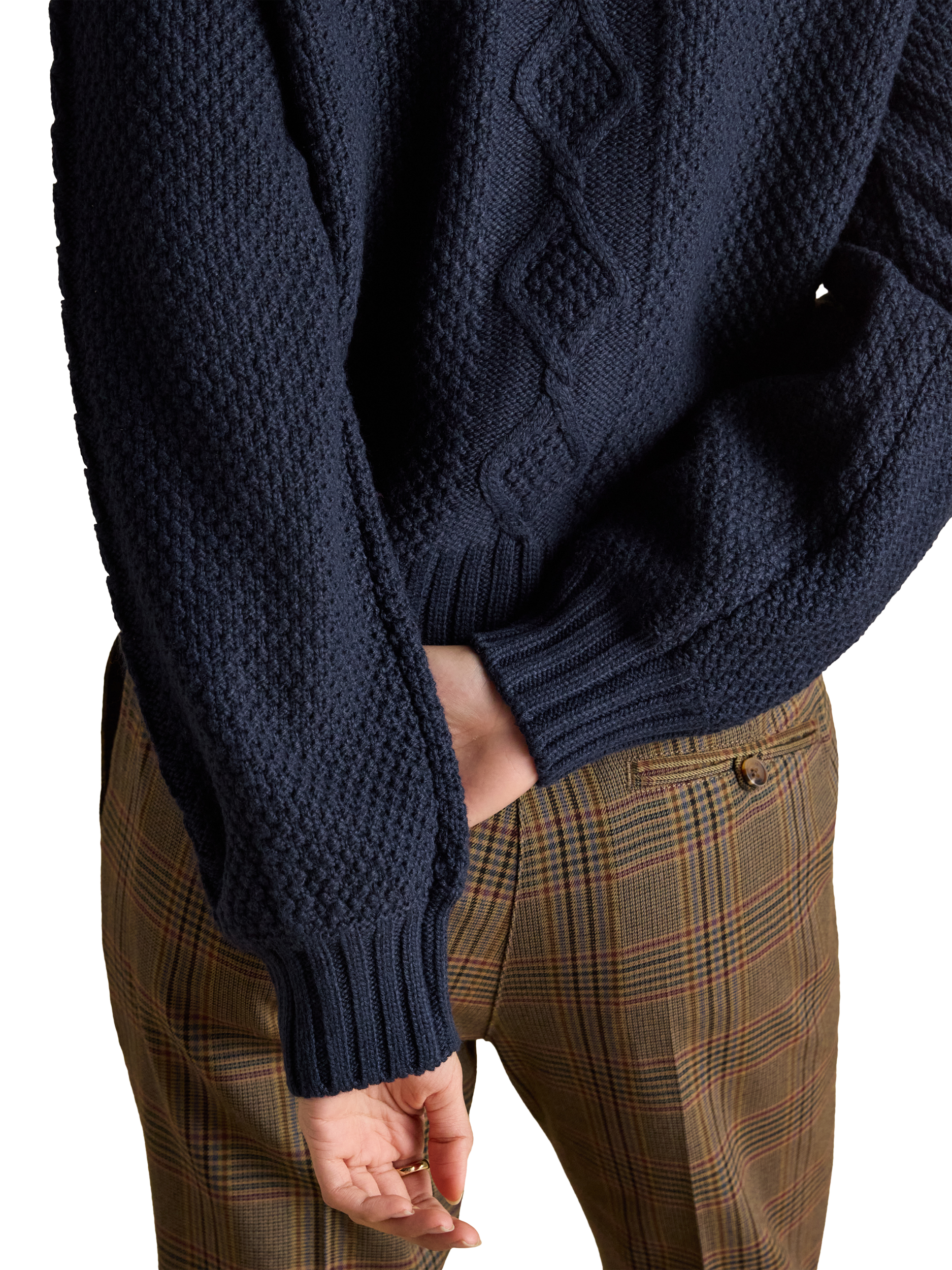 Product image 6 of 8, which shows Joules Crew Neck Cable Knit Cardigan, Navy, XS