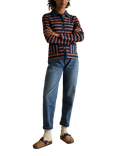 Joules Contrast Collar Stripe Cardigan, Blue/Multi