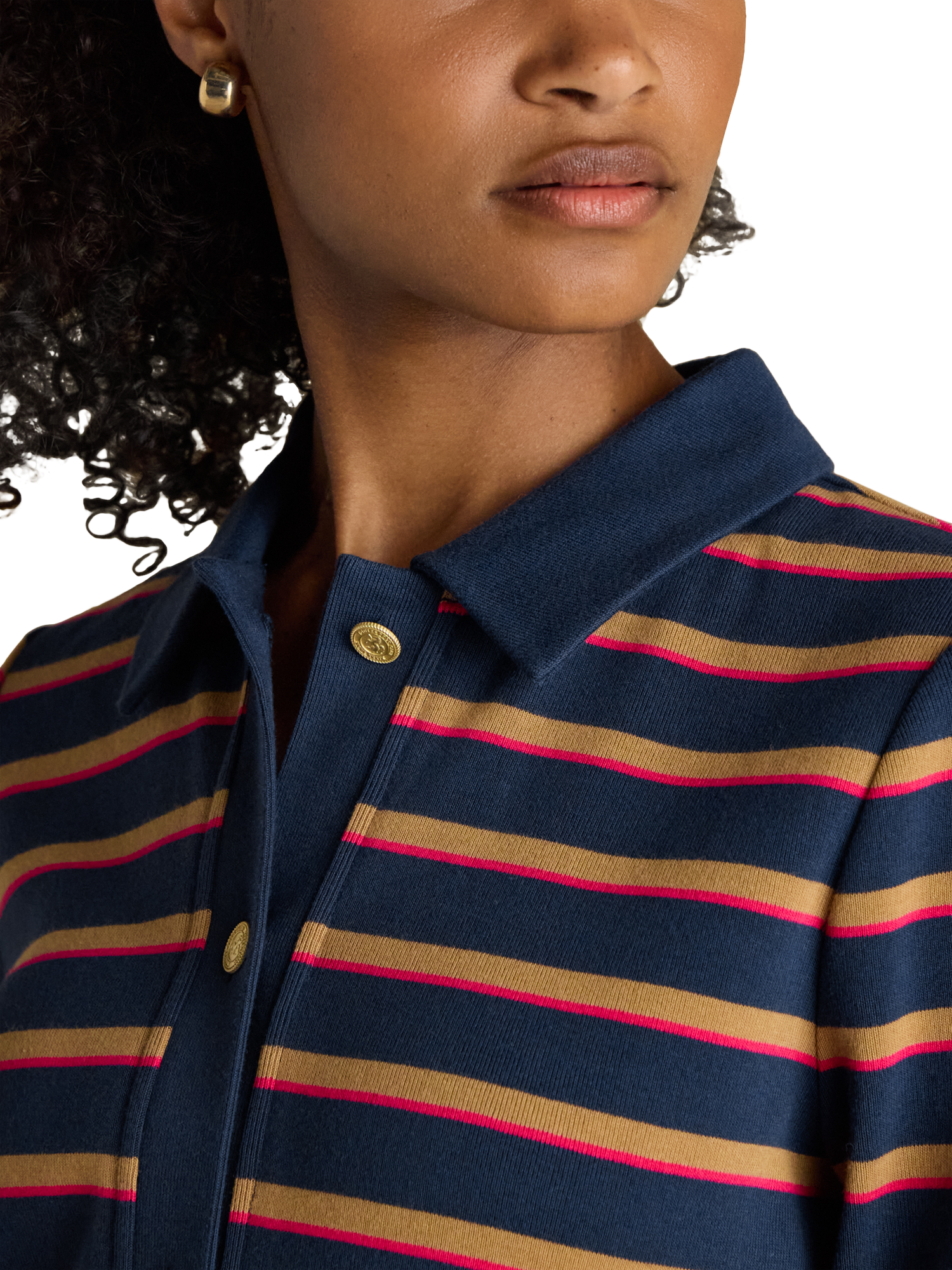 Product image 2 of 8, which shows Joules Contrast Collar Stripe Cardigan, Blue/Multi, 6