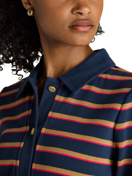 Joules Contrast Collar Stripe Cardigan, Blue/Multi - view 2, Blue/Multi