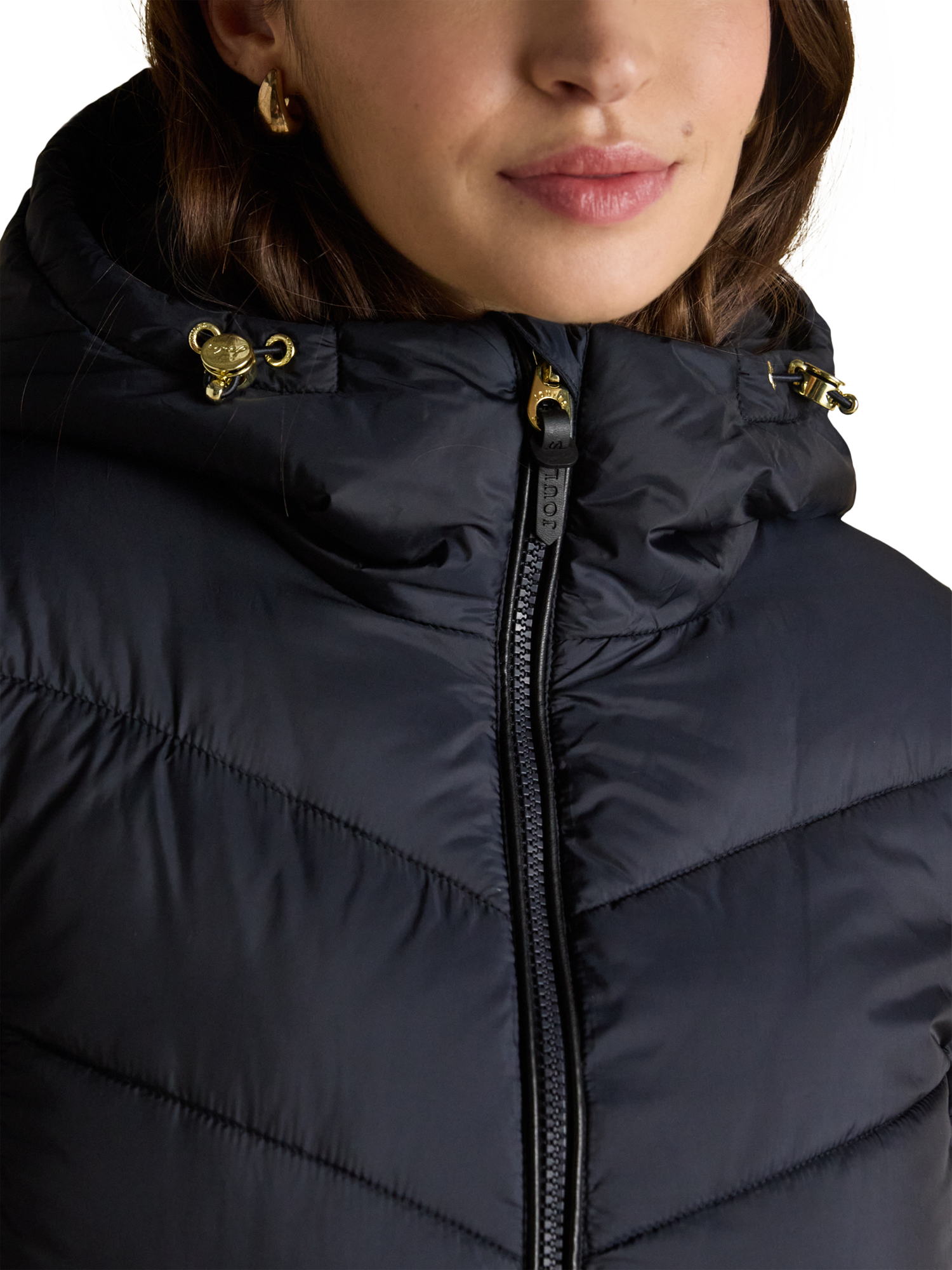 Product image 2 of 9, which shows Joules Adjustable Hood Padded Coat, Navy, 6