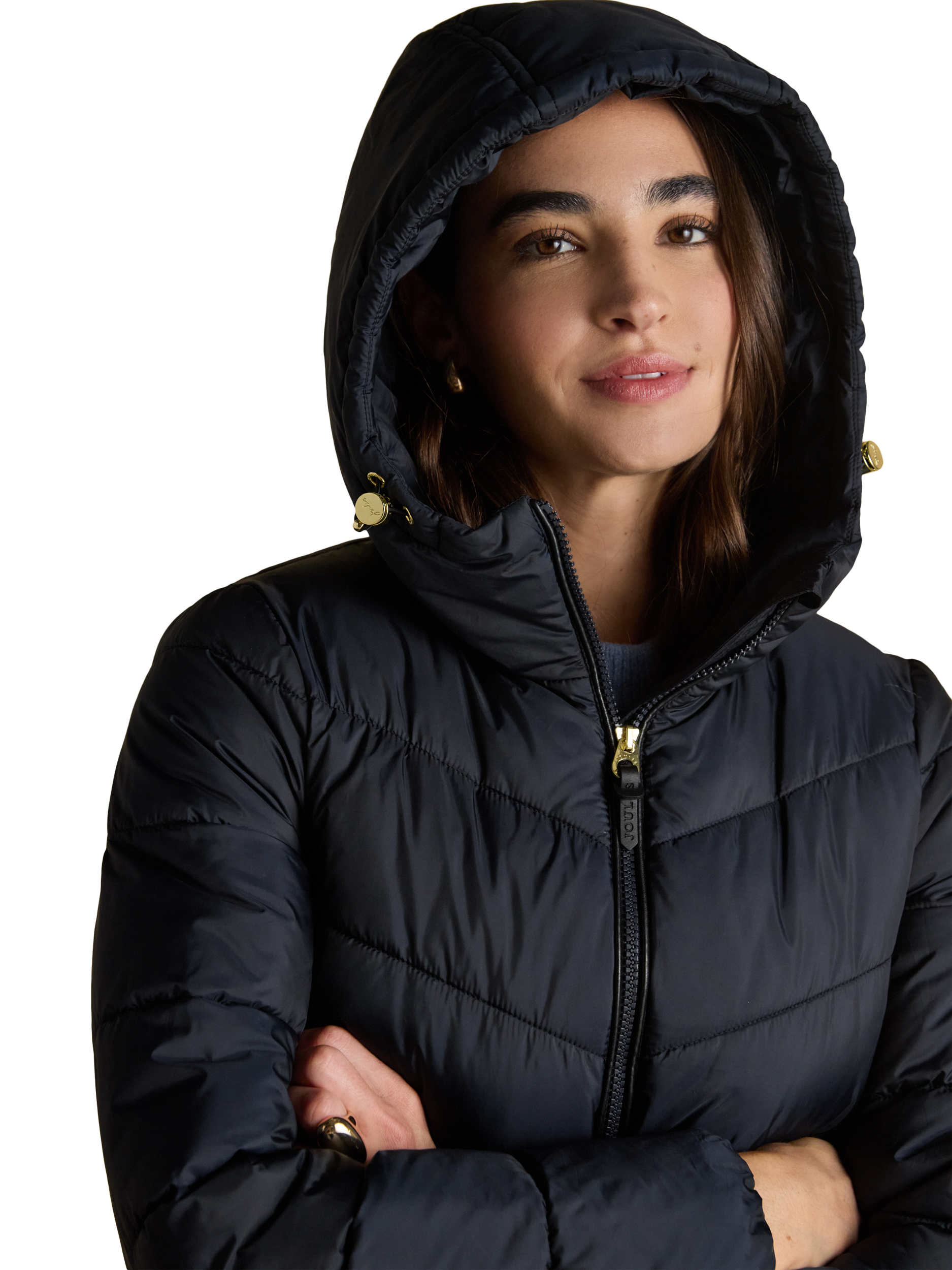 Product image 3 of 9, which shows Joules Adjustable Hood Padded Coat, Navy, 6