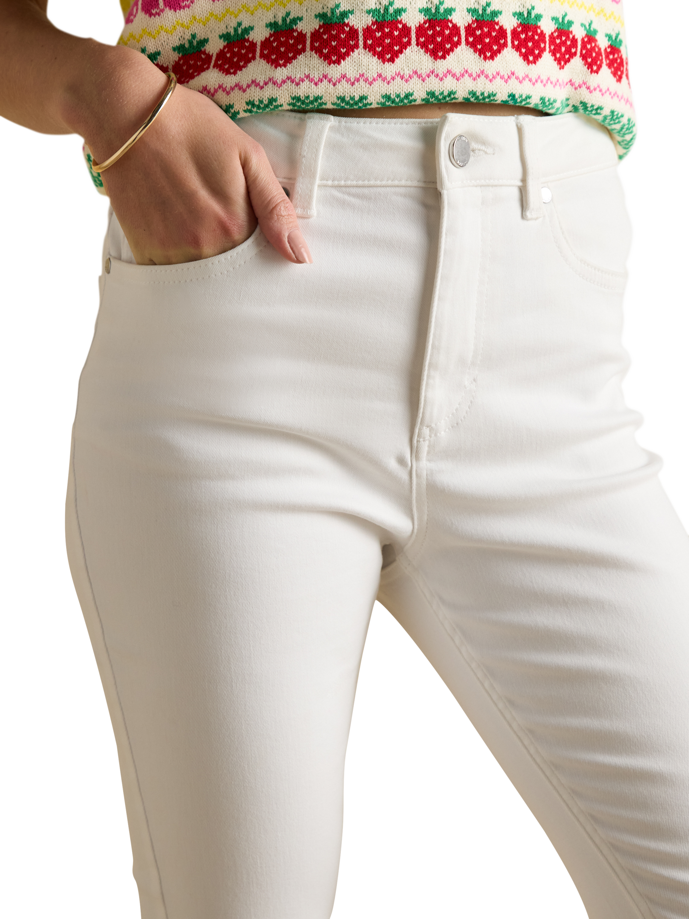 Product image 2 of 8, which shows Joules Mid Rise Traditional Jeans, White, 6