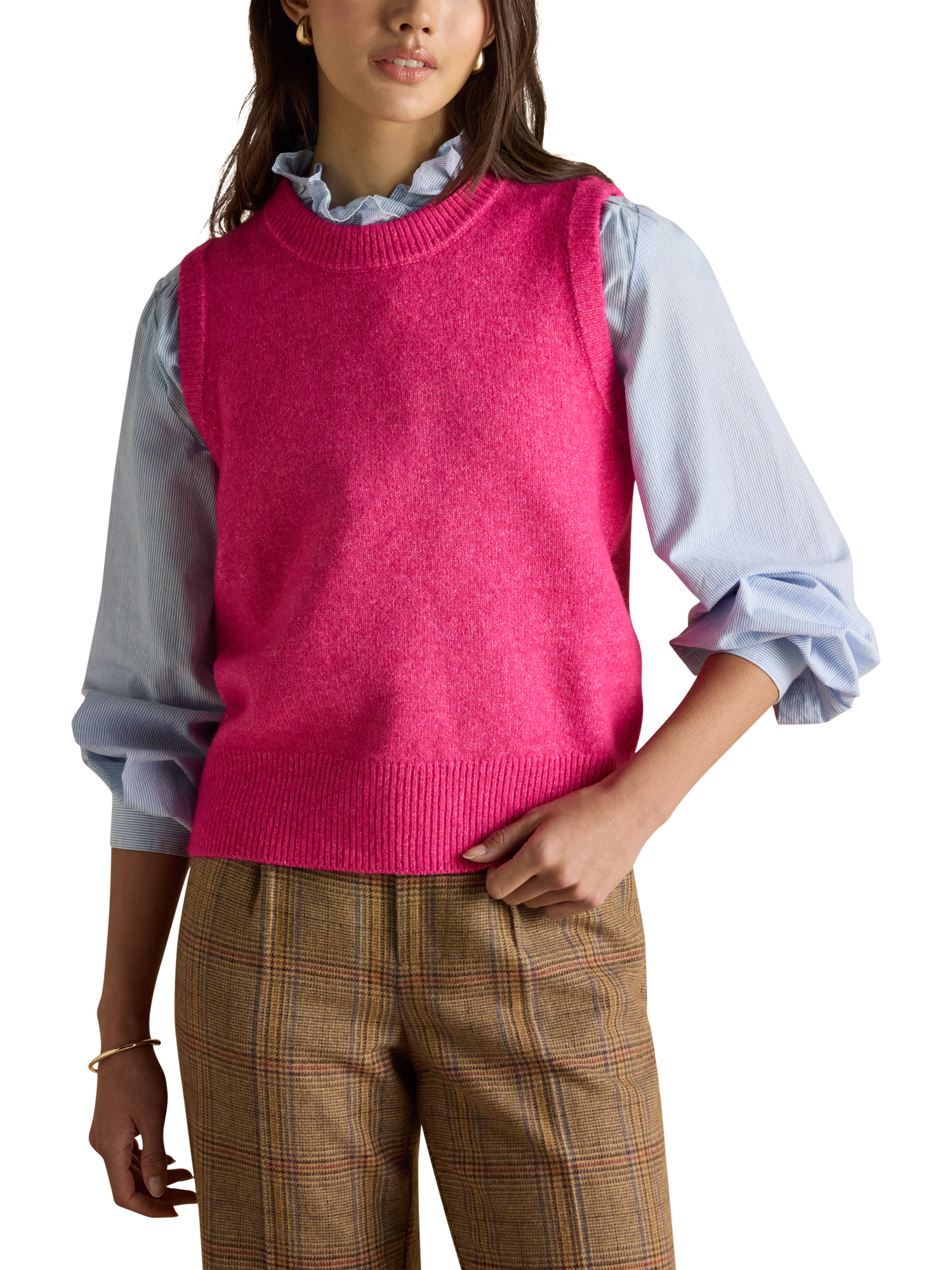 Product image 1 of 8, which shows Joules Holly Knitted Tank Top, Fuchsia, XS
