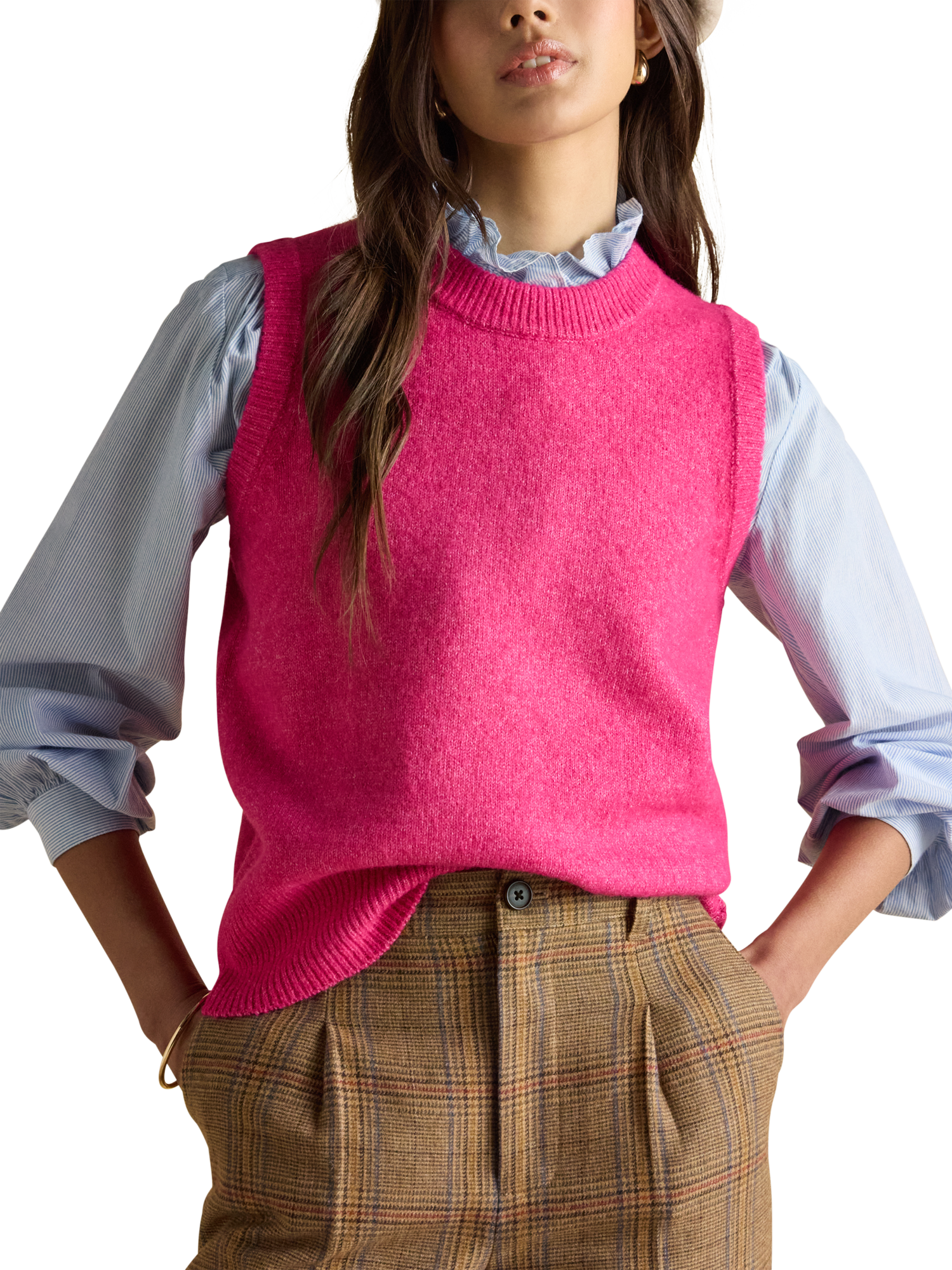 Product image 5 of 8, which shows Joules Holly Knitted Tank Top, Fuchsia, XS