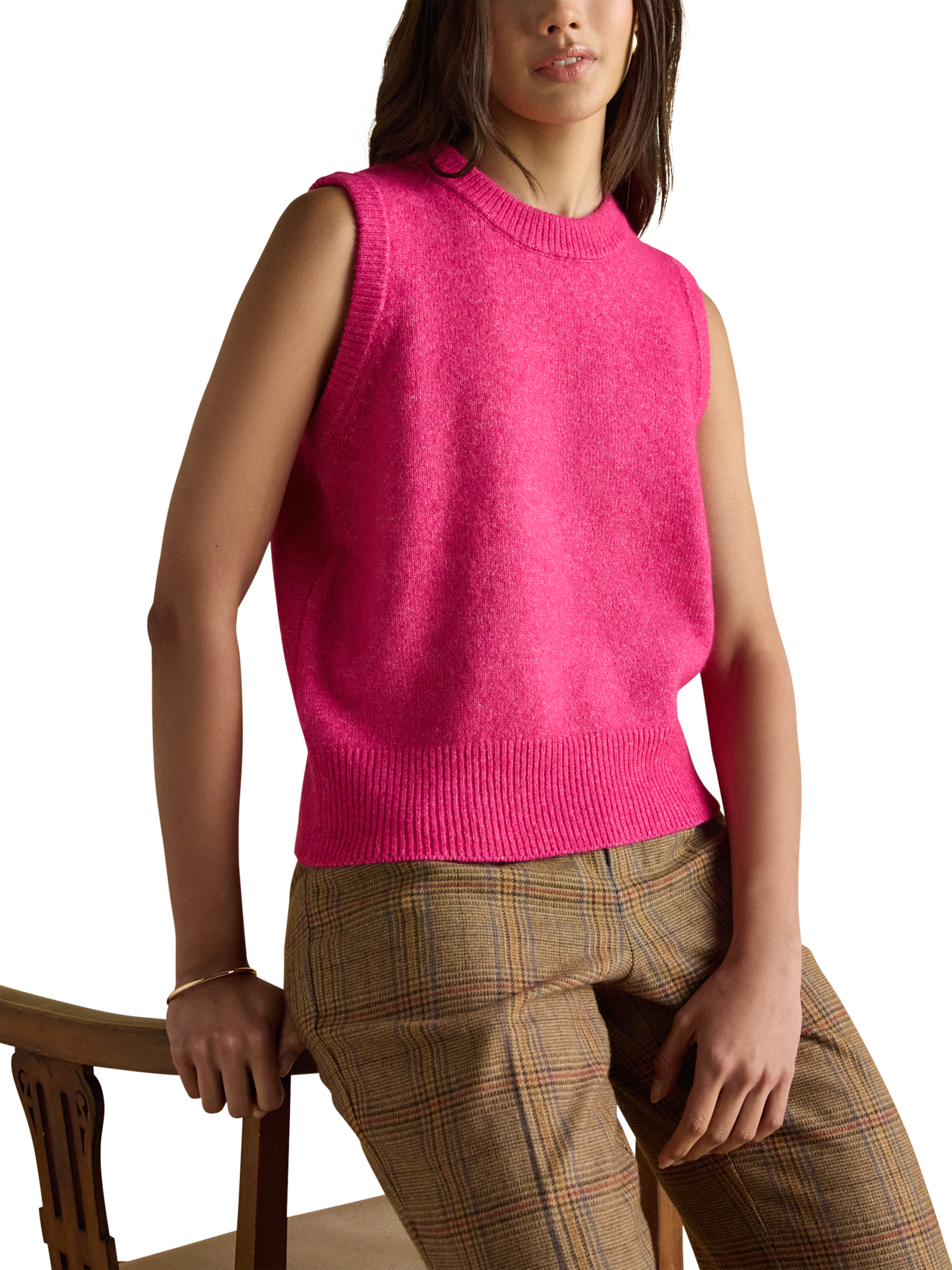 Product image 6 of 8, which shows Joules Holly Knitted Tank Top, Fuchsia, XS