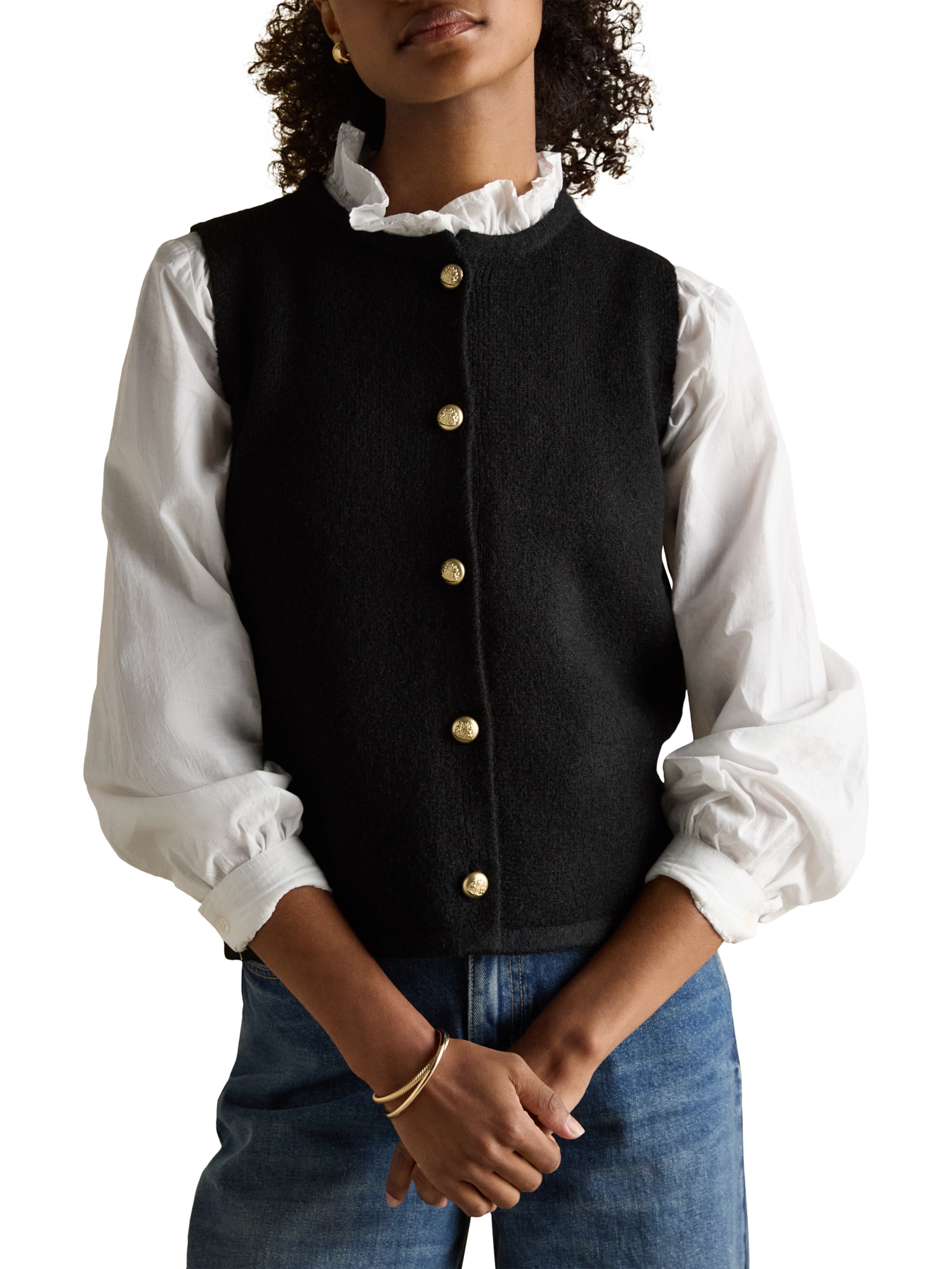 Product image 1 of 8, which shows Joules Holly Button Tank Top, Black, XS