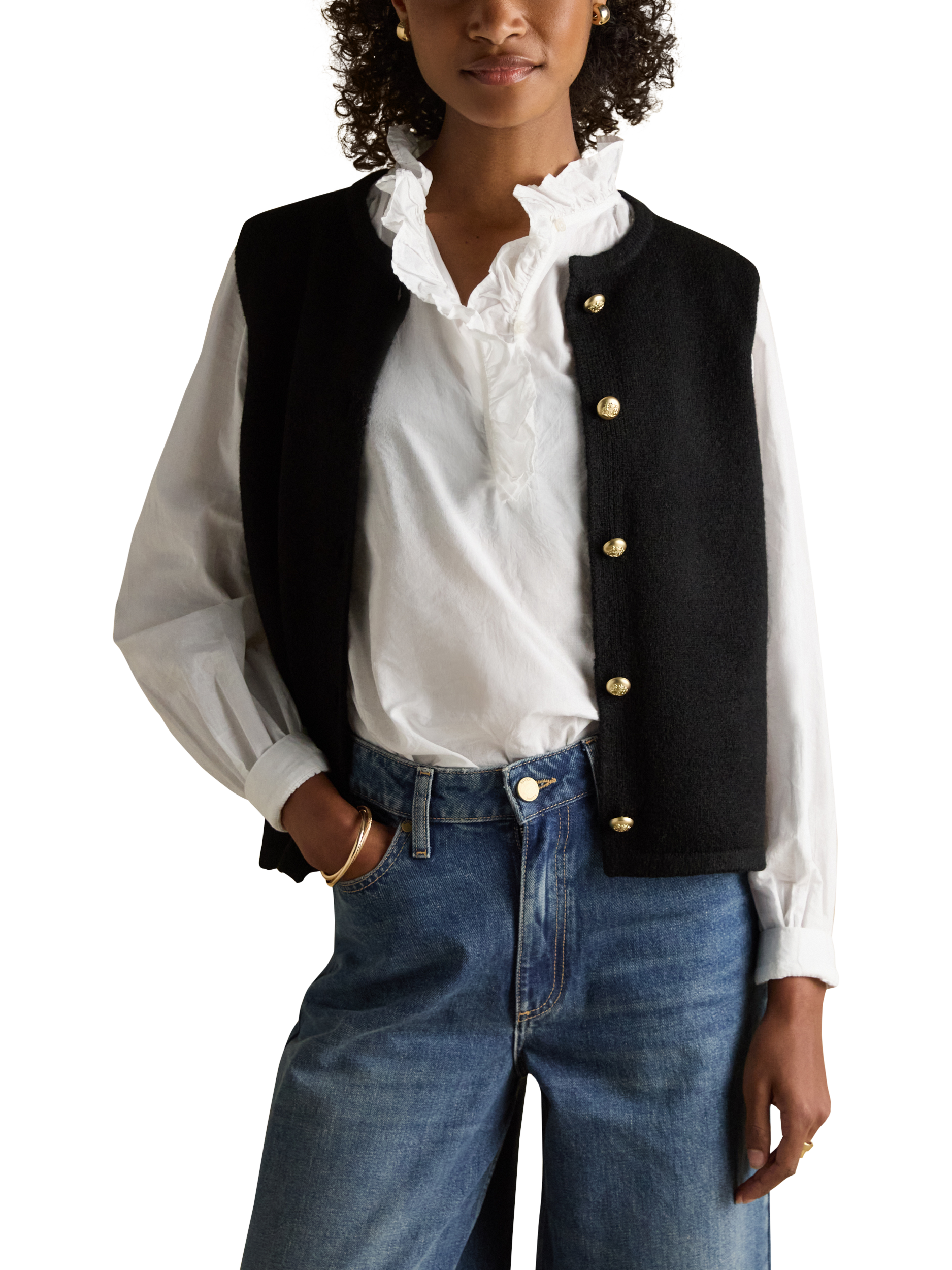 Product image 4 of 8, which shows Joules Holly Button Tank Top, Black, XS