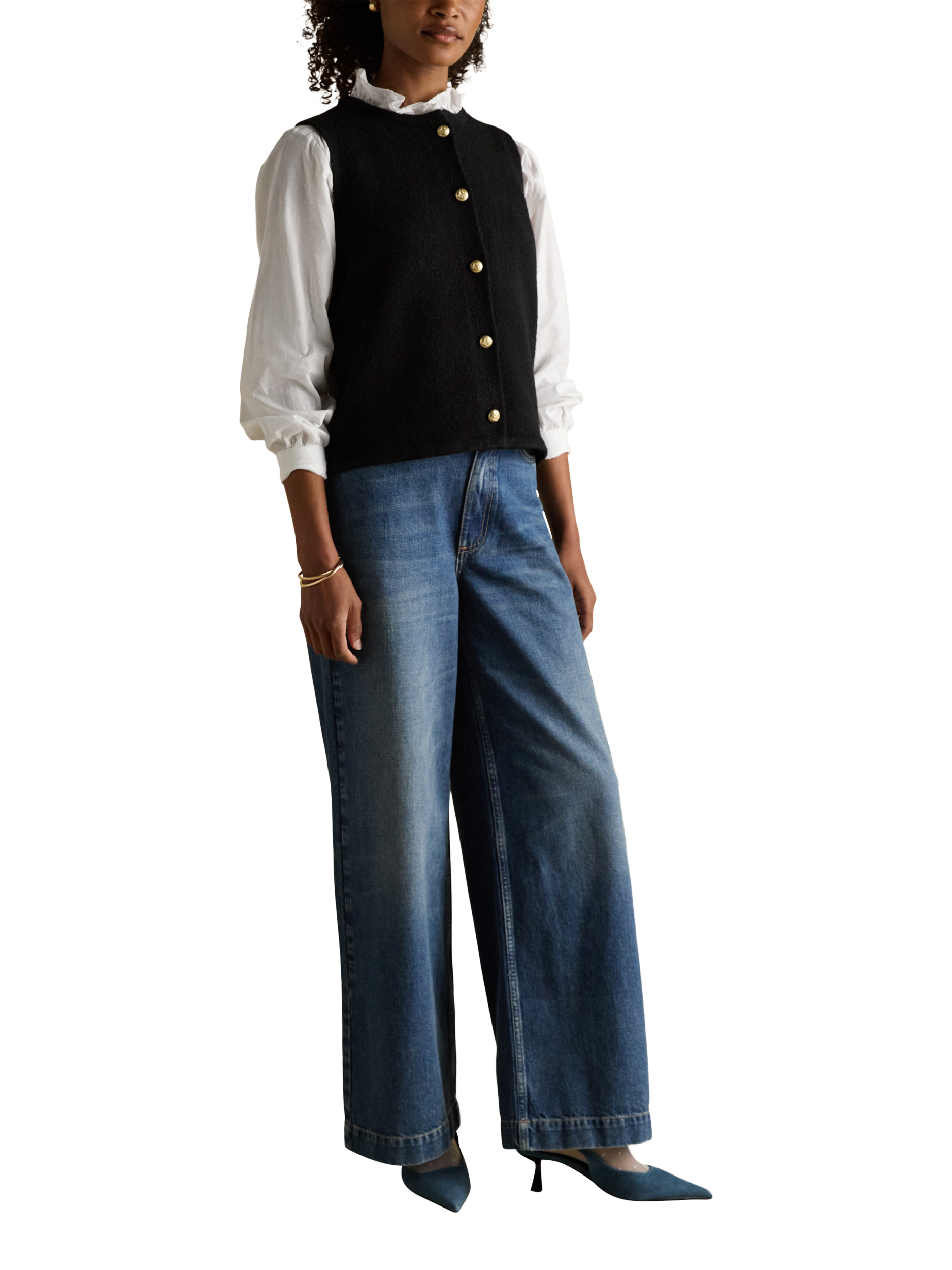 Product image 6 of 8, which shows Joules Holly Button Tank Top, Black, XS