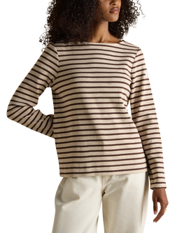 Joules Classic Harbour Stripe Top, Oat/Chocolate