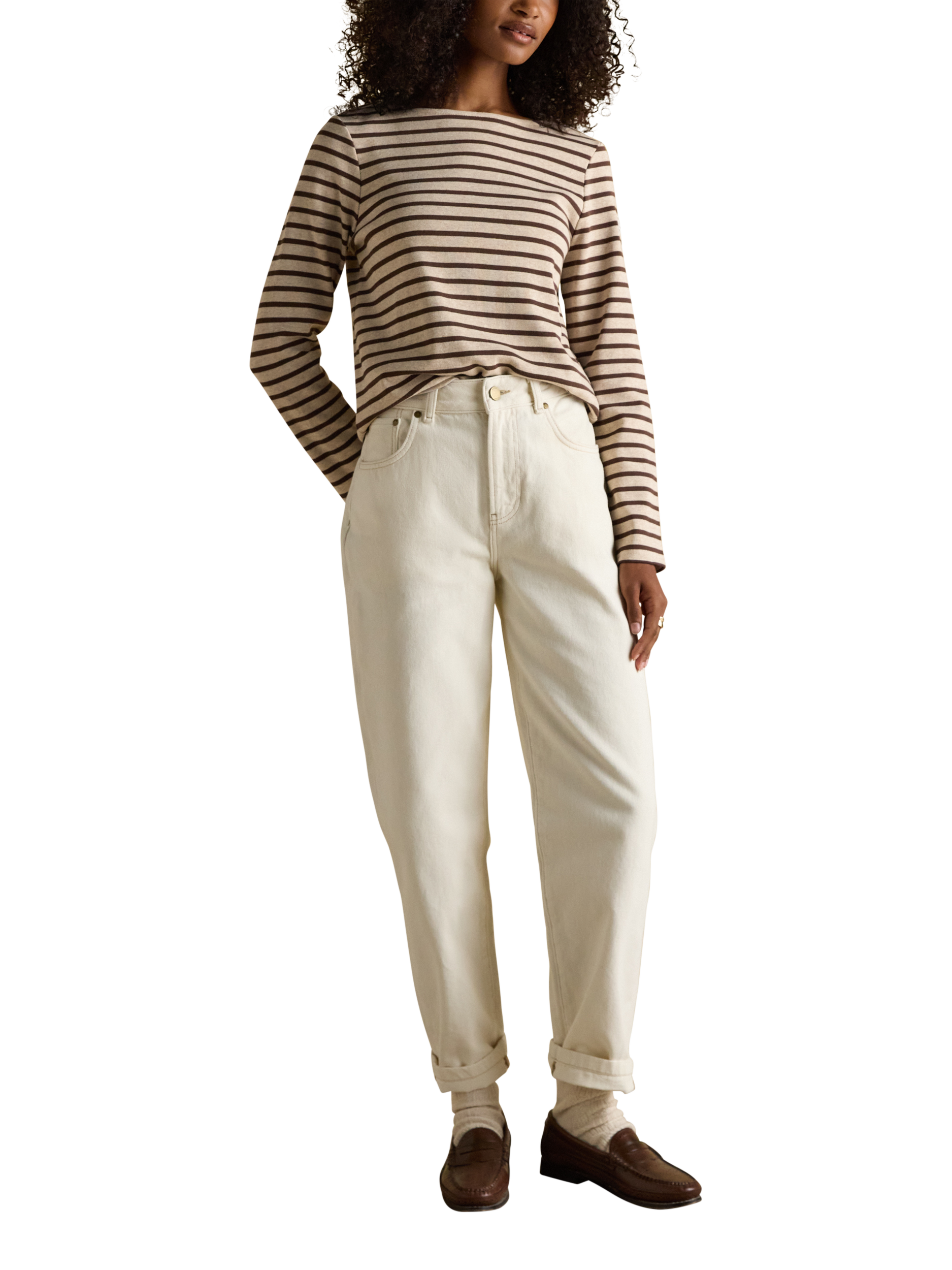 Product image 2 of 8, which shows Joules Classic Harbour Stripe Top, Oat/Chocolate, 6