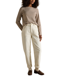 Joules Classic Harbour Stripe Top - view 2, Oat/Chocolate