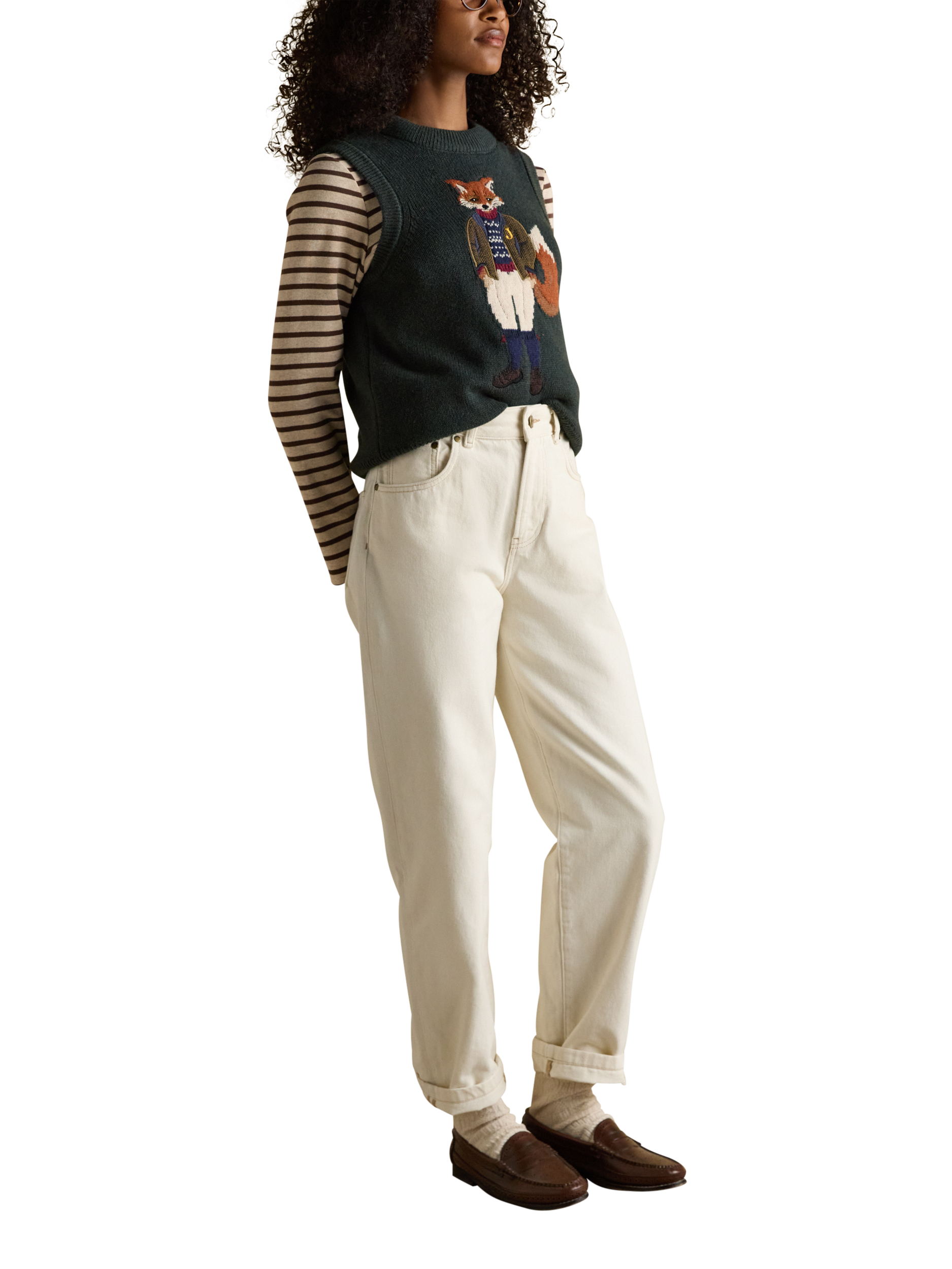 Product image 3 of 8, which shows Joules Classic Harbour Stripe Top, Oat/Chocolate, 6