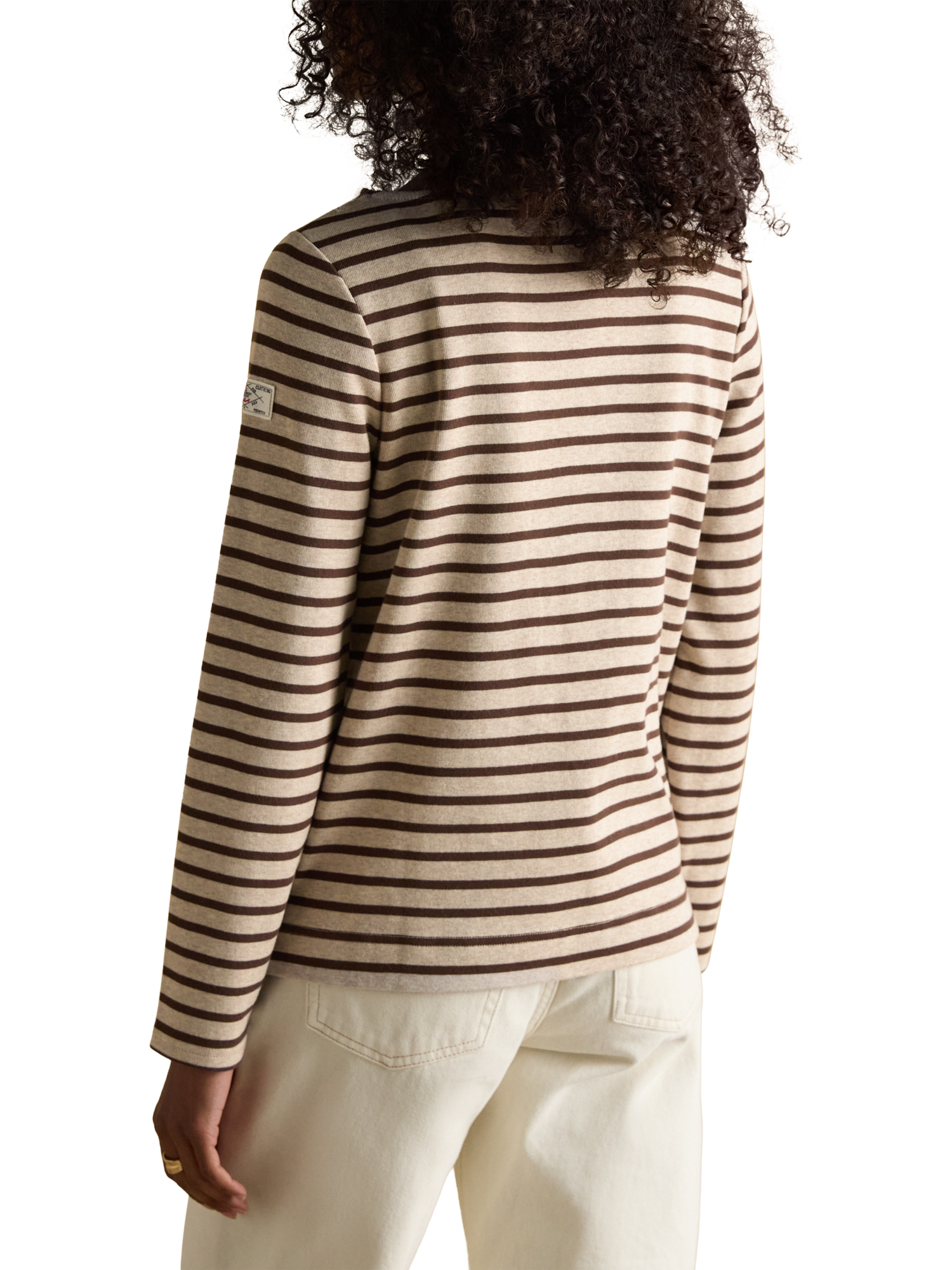 Product image 4 of 8, which shows Joules Classic Harbour Stripe Top, Oat/Chocolate, 6