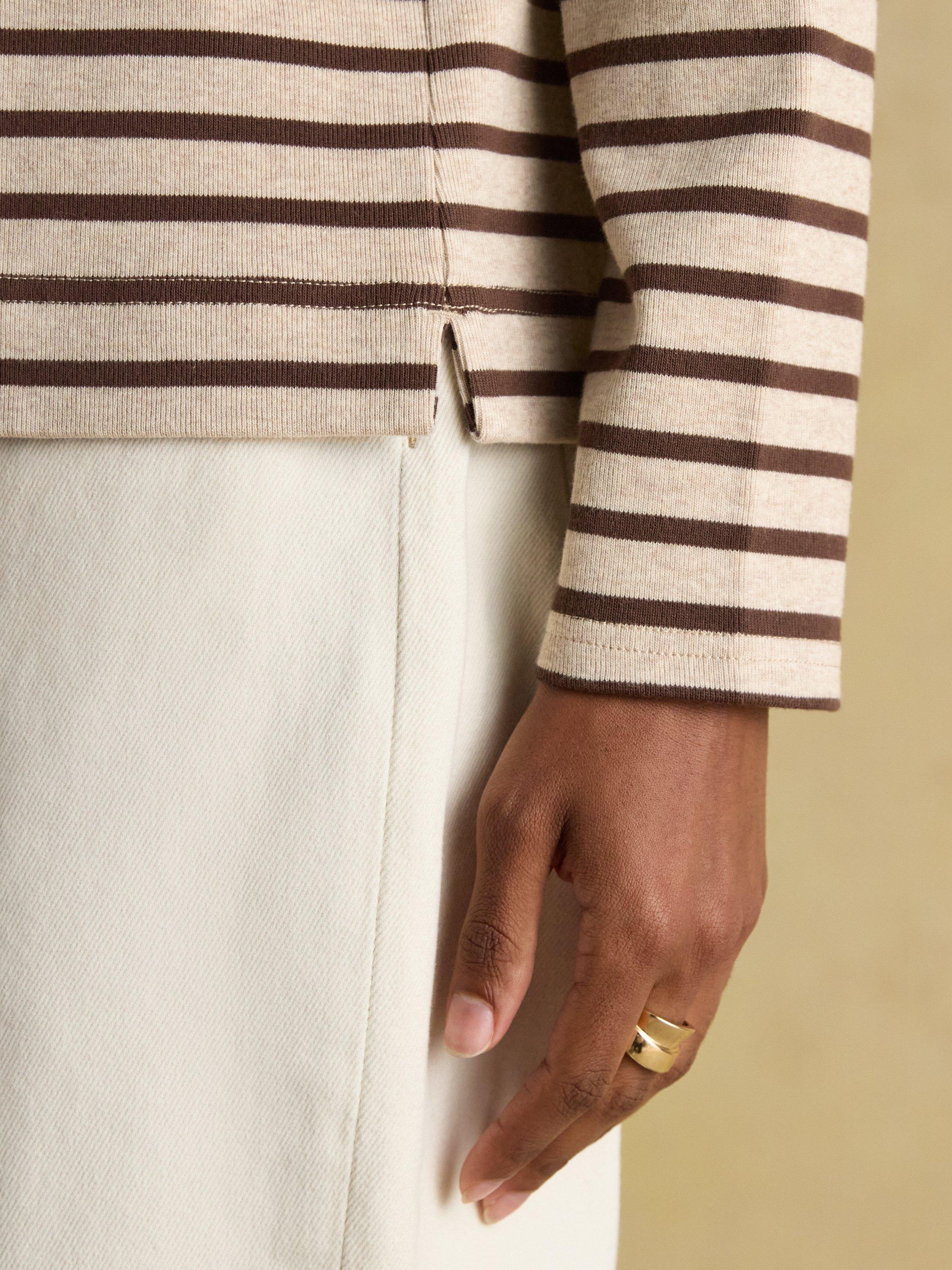 Product image 7 of 8, which shows Joules Classic Harbour Stripe Top, Oat/Chocolate, 6