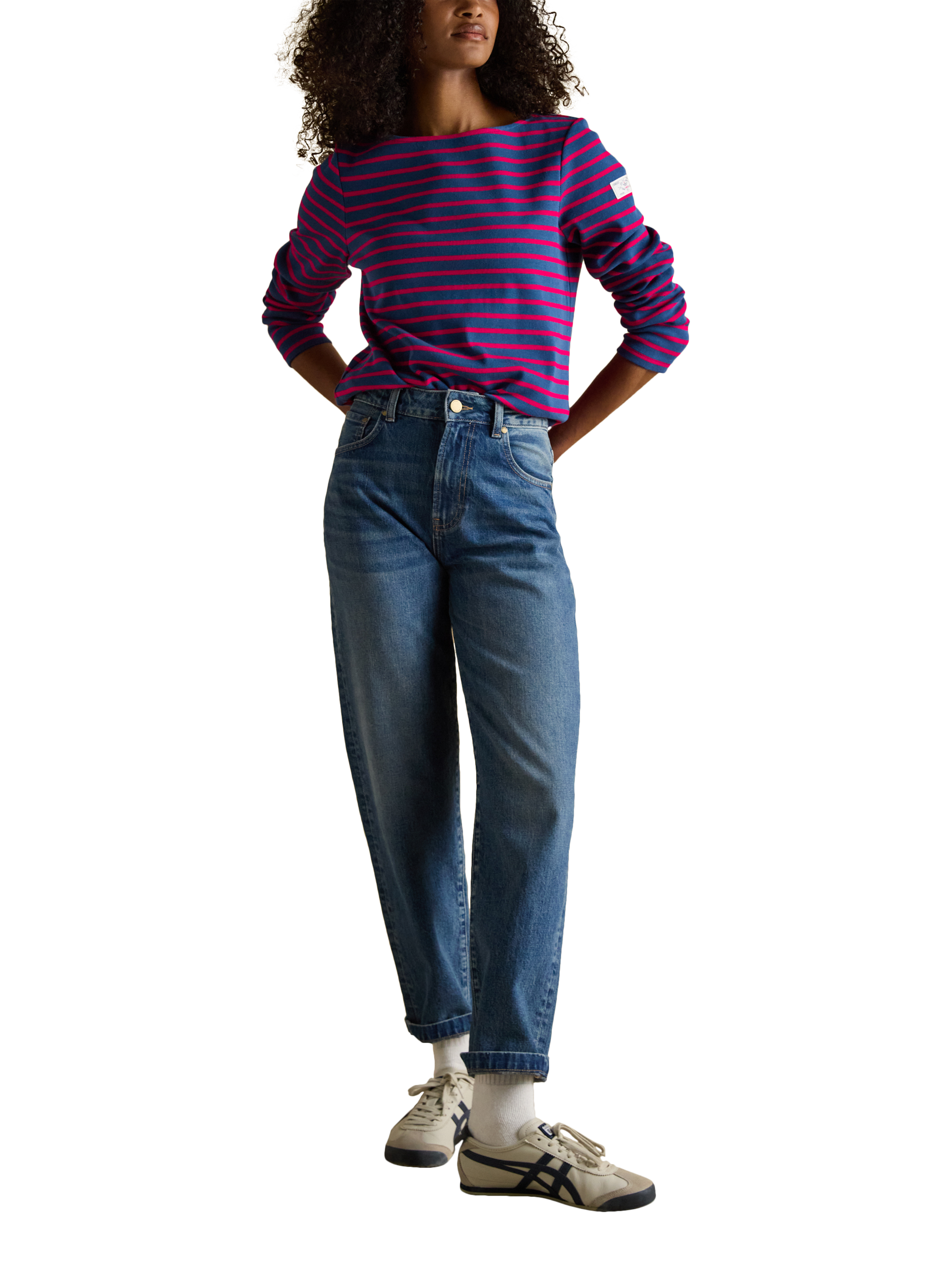 Product image 1 of 7, which shows Joules Classic Harbour Stripe Top, Blue/Red, 6