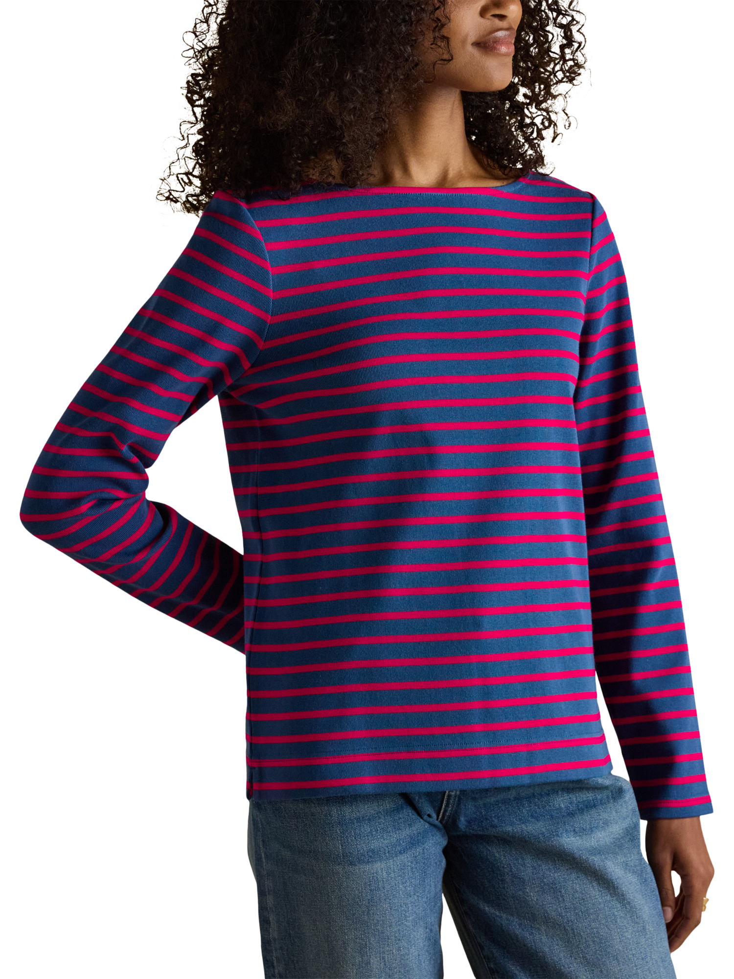 Product image 2 of 7, which shows Joules Classic Harbour Stripe Top, Blue/Red, 6