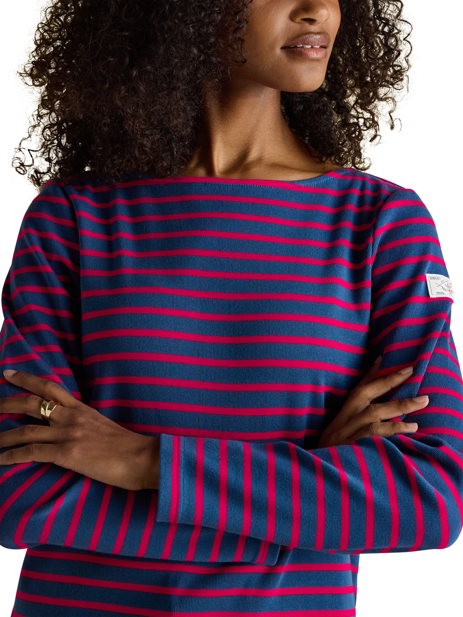 Product image 4 of 7, which shows Joules Classic Harbour Stripe Top, Blue/Red, 6