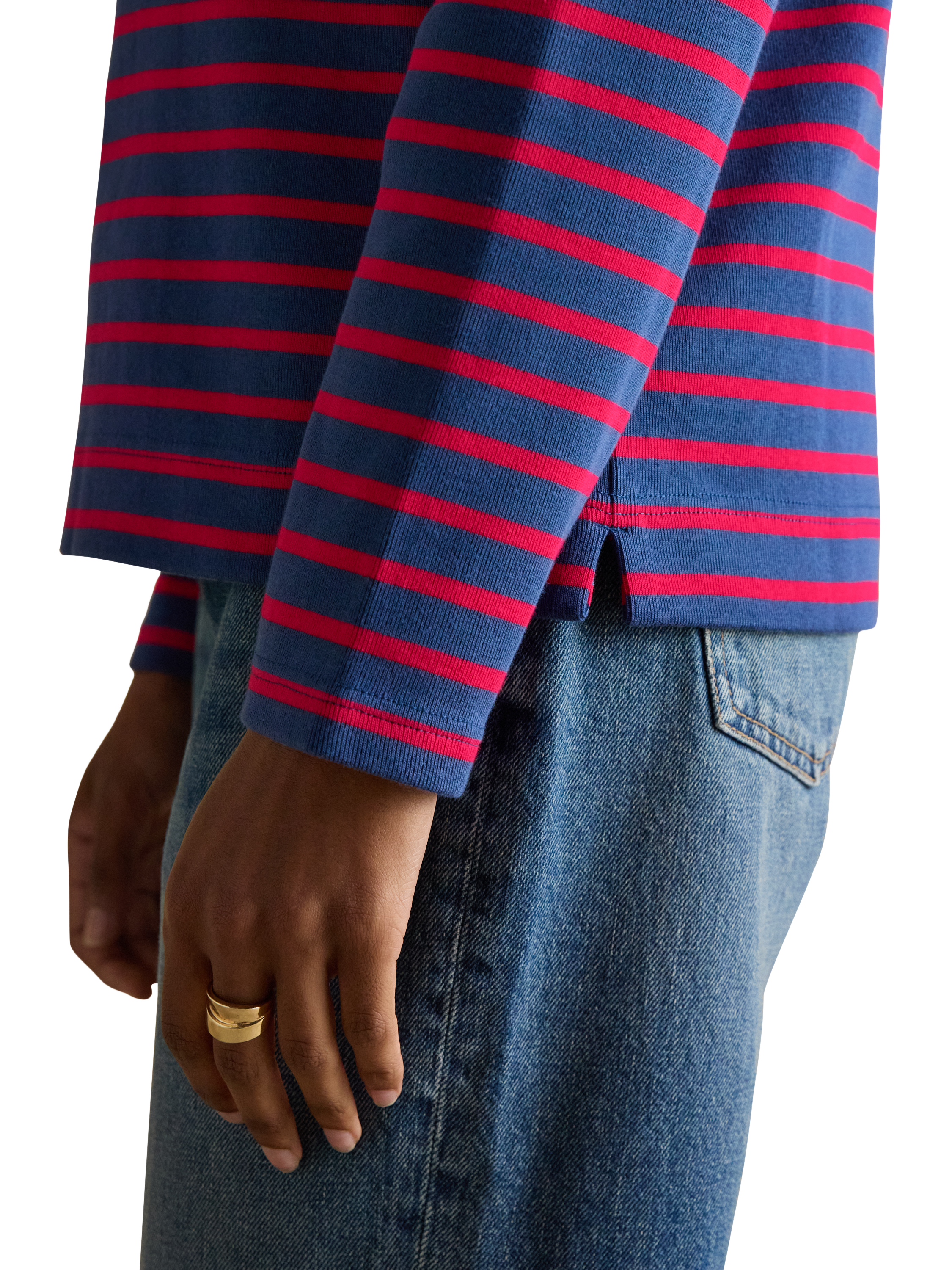 Product image 6 of 7, which shows Joules Classic Harbour Stripe Top, Blue/Red, 6