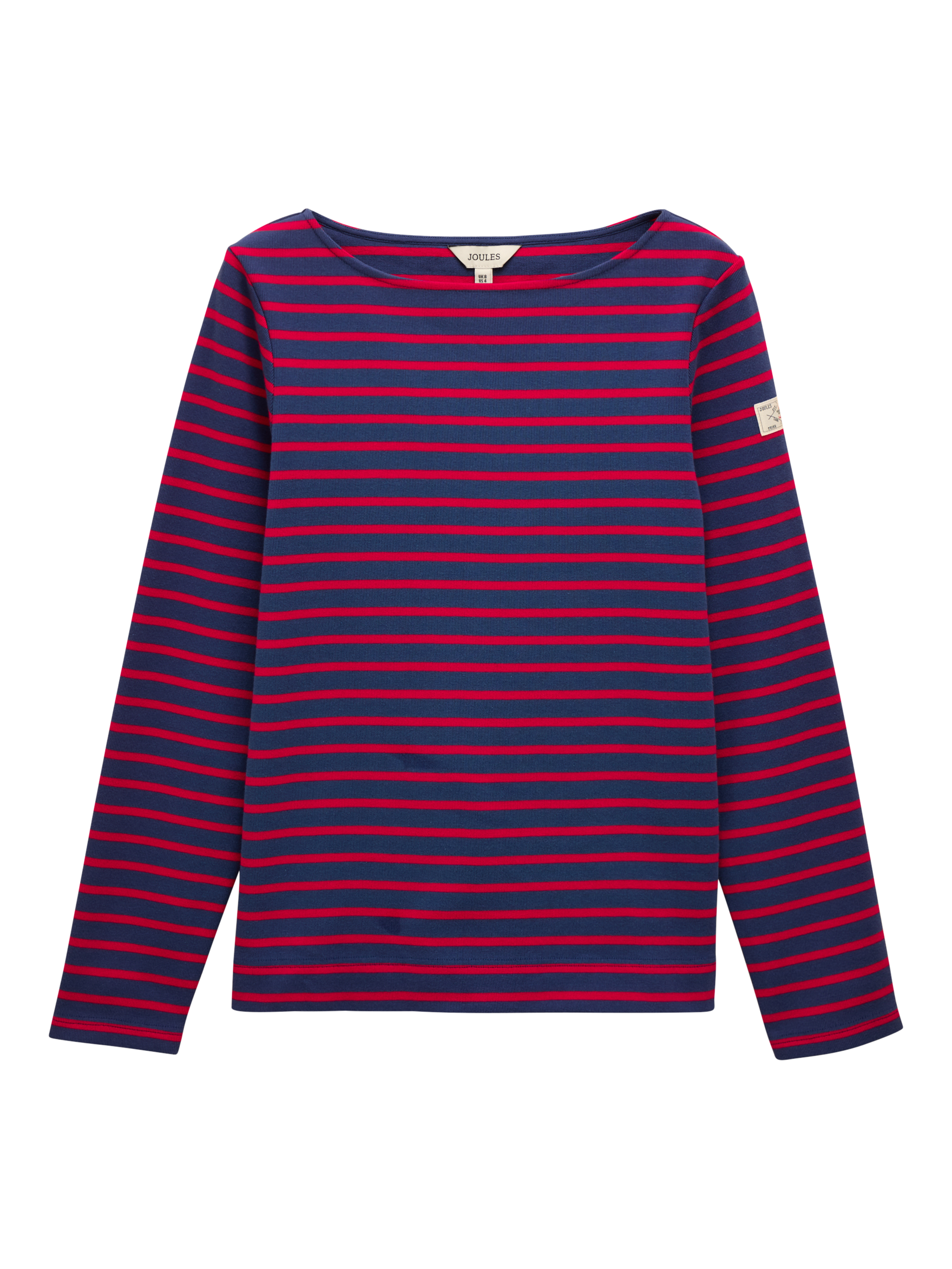 Product image 7 of 7, which shows Joules Classic Harbour Stripe Top, Blue/Red, 6