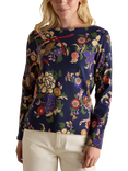 Joules Classic Floral Long Sleeve Top, Navy