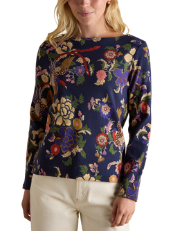Joules Classic Floral Long Sleeve Top, Navy, Navy