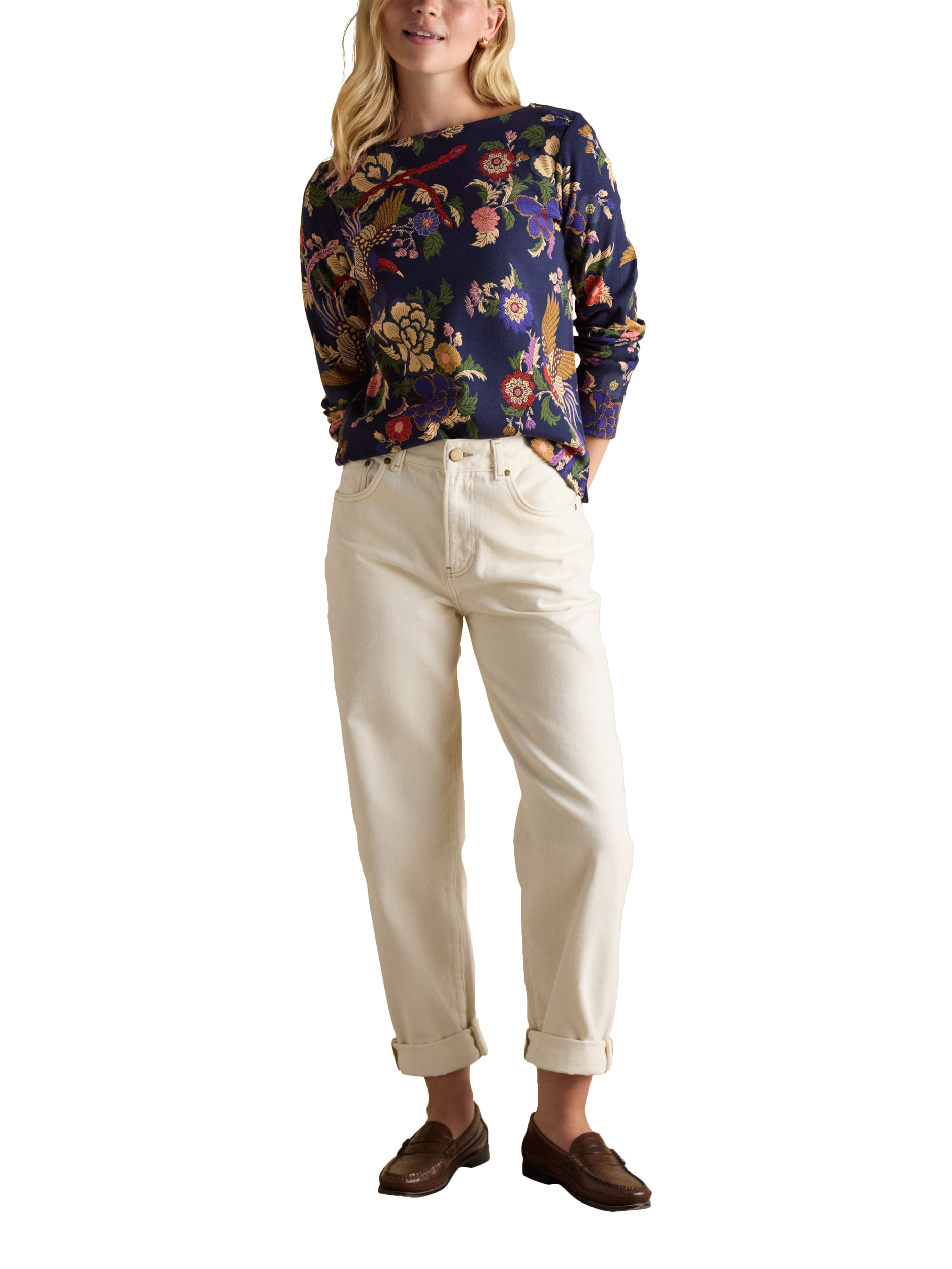 Product image 2 of 7, which shows Joules Classic Floral Long Sleeve Top, Navy, 6