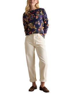 Joules Classic Floral Long Sleeve Top, Navy - view 2, Navy