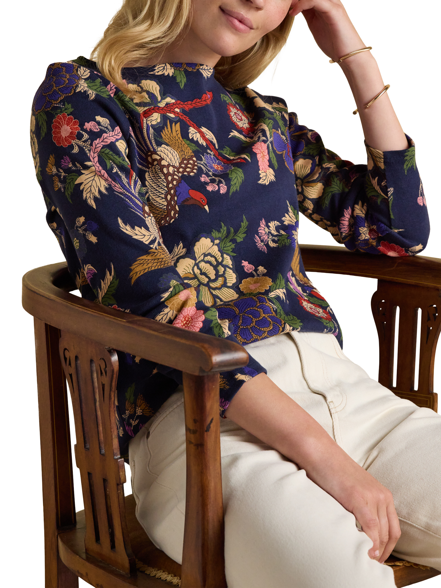 Product image 3 of 7, which shows Joules Classic Floral Long Sleeve Top, Navy, 6