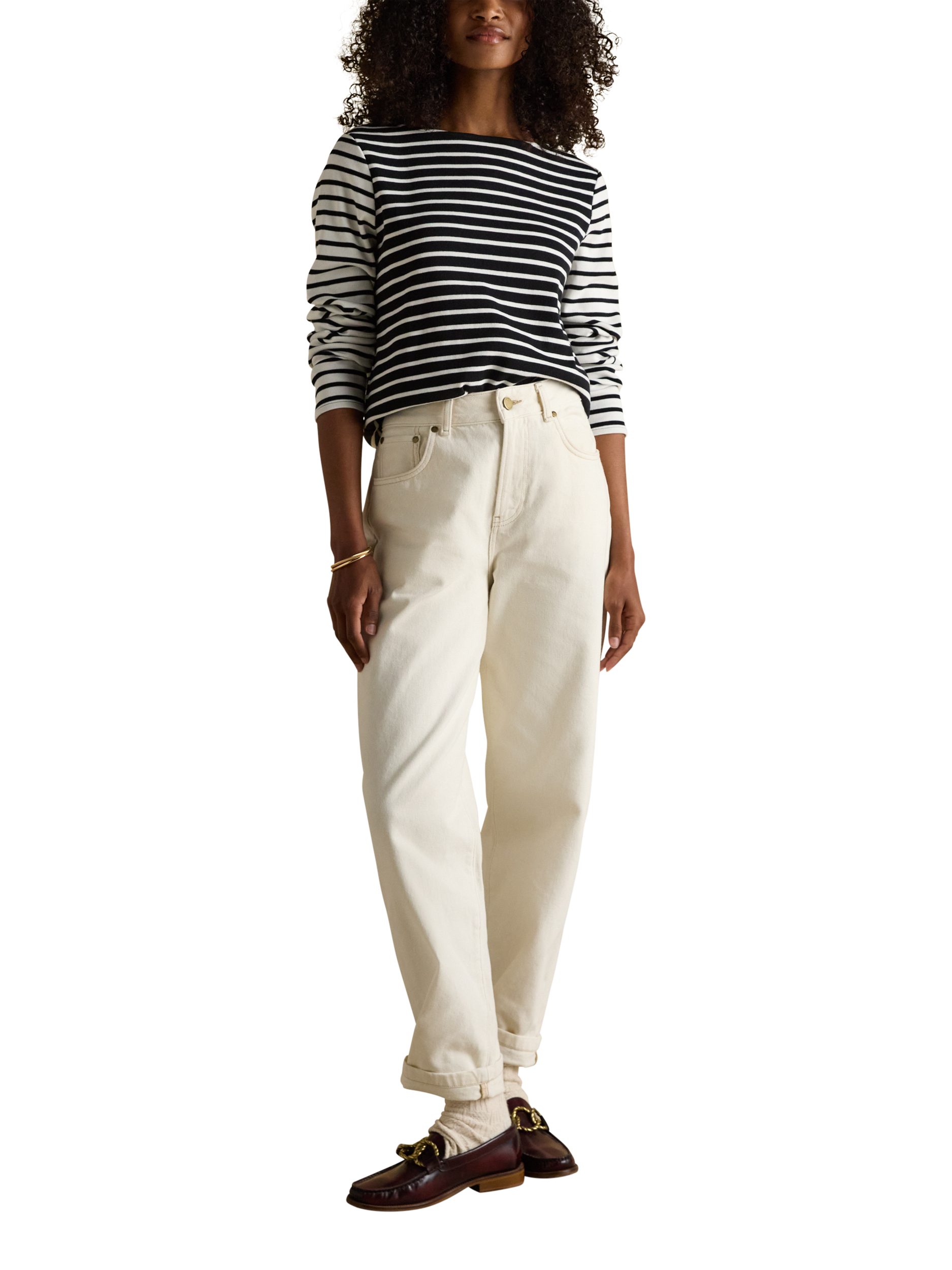 Product image 1 of 8, which shows Joules Classic Harbour Stripe Top, Black/White, 6