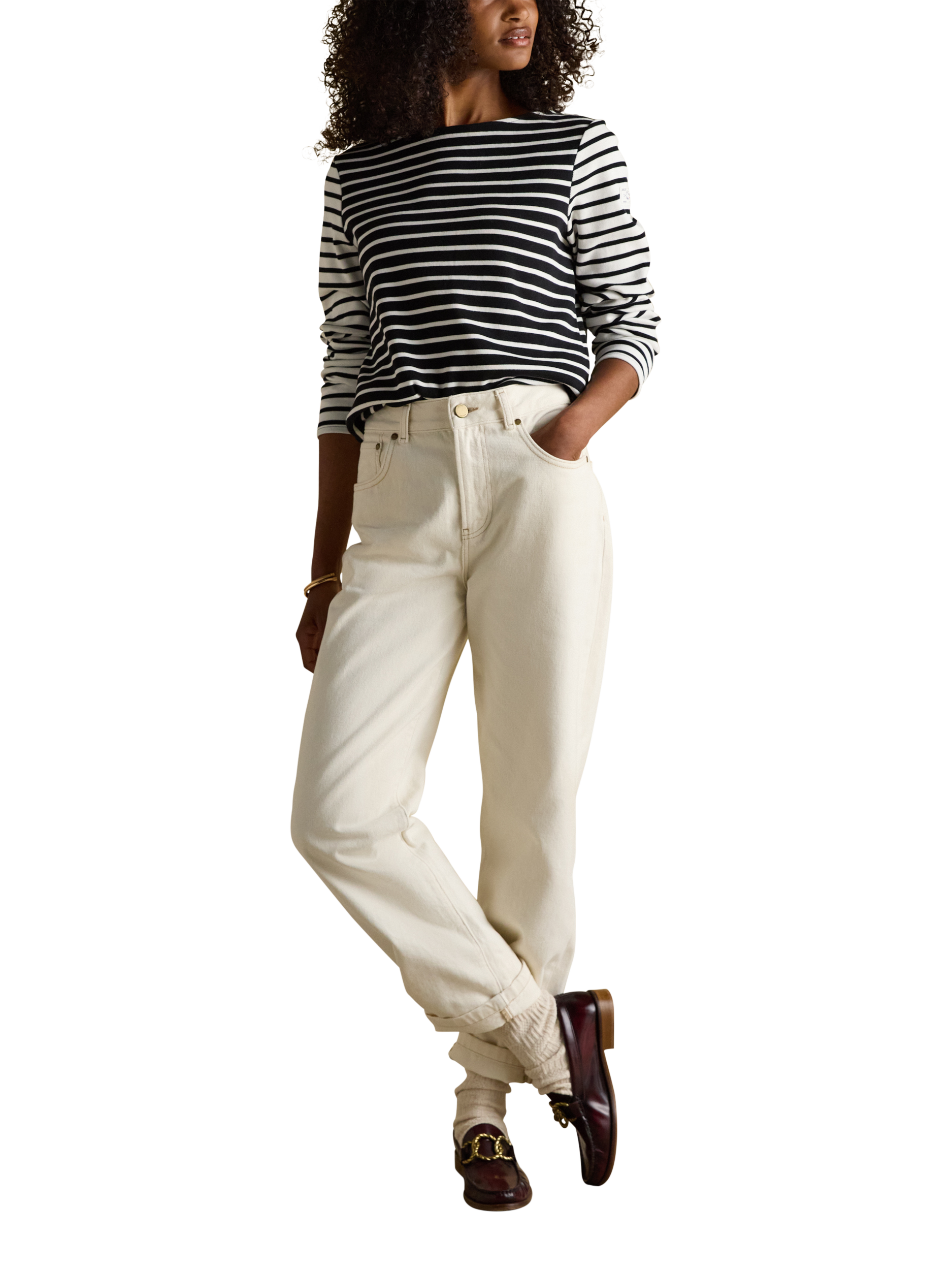Product image 2 of 8, which shows Joules Classic Harbour Stripe Top, Black/White, 6