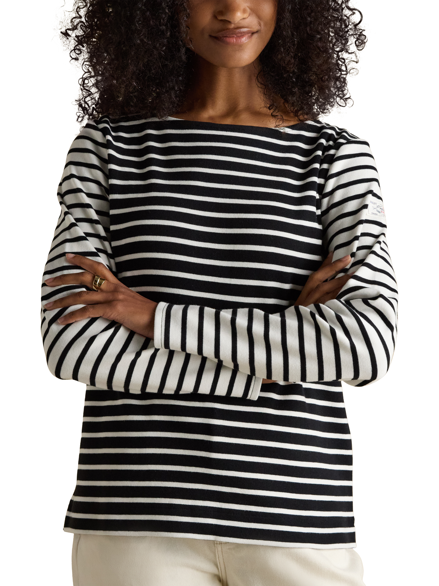 Product image 3 of 8, which shows Joules Classic Harbour Stripe Top, Black/White, 6